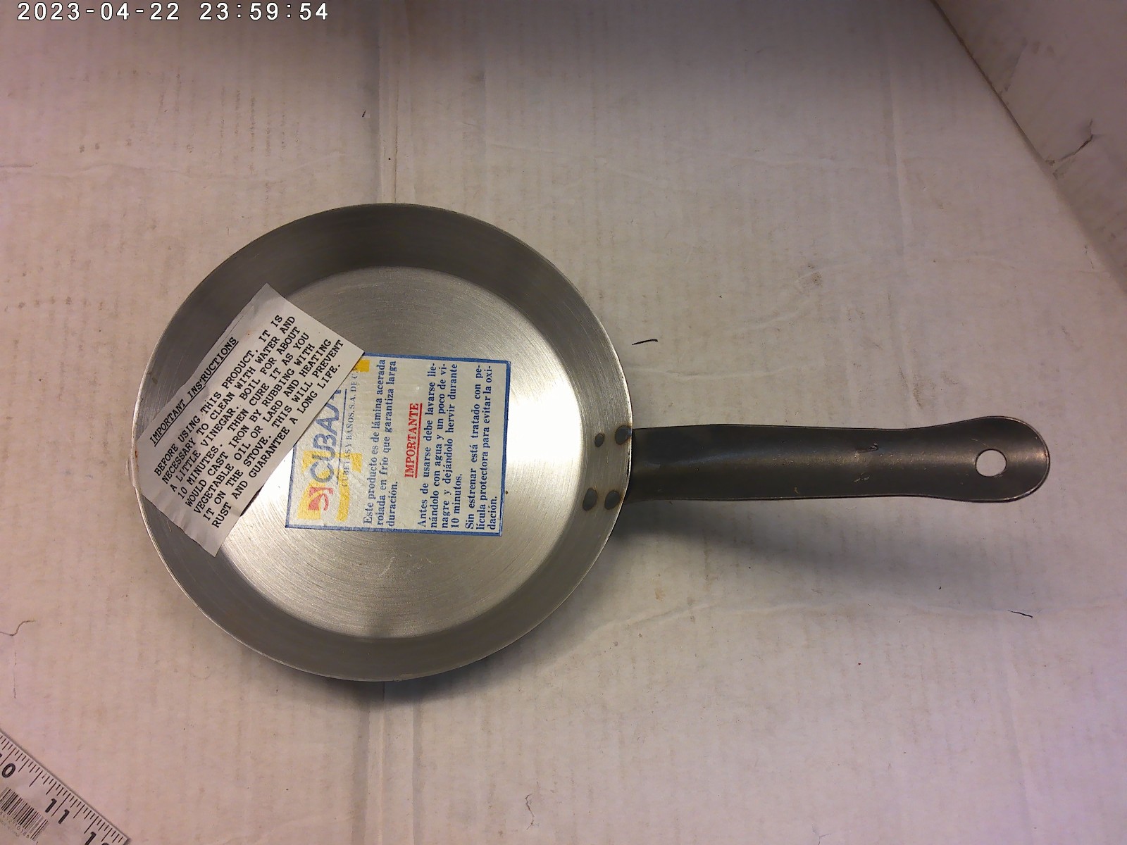1980's vintage blue steel frying pan 7" dia (MEXICO) New Old Stock