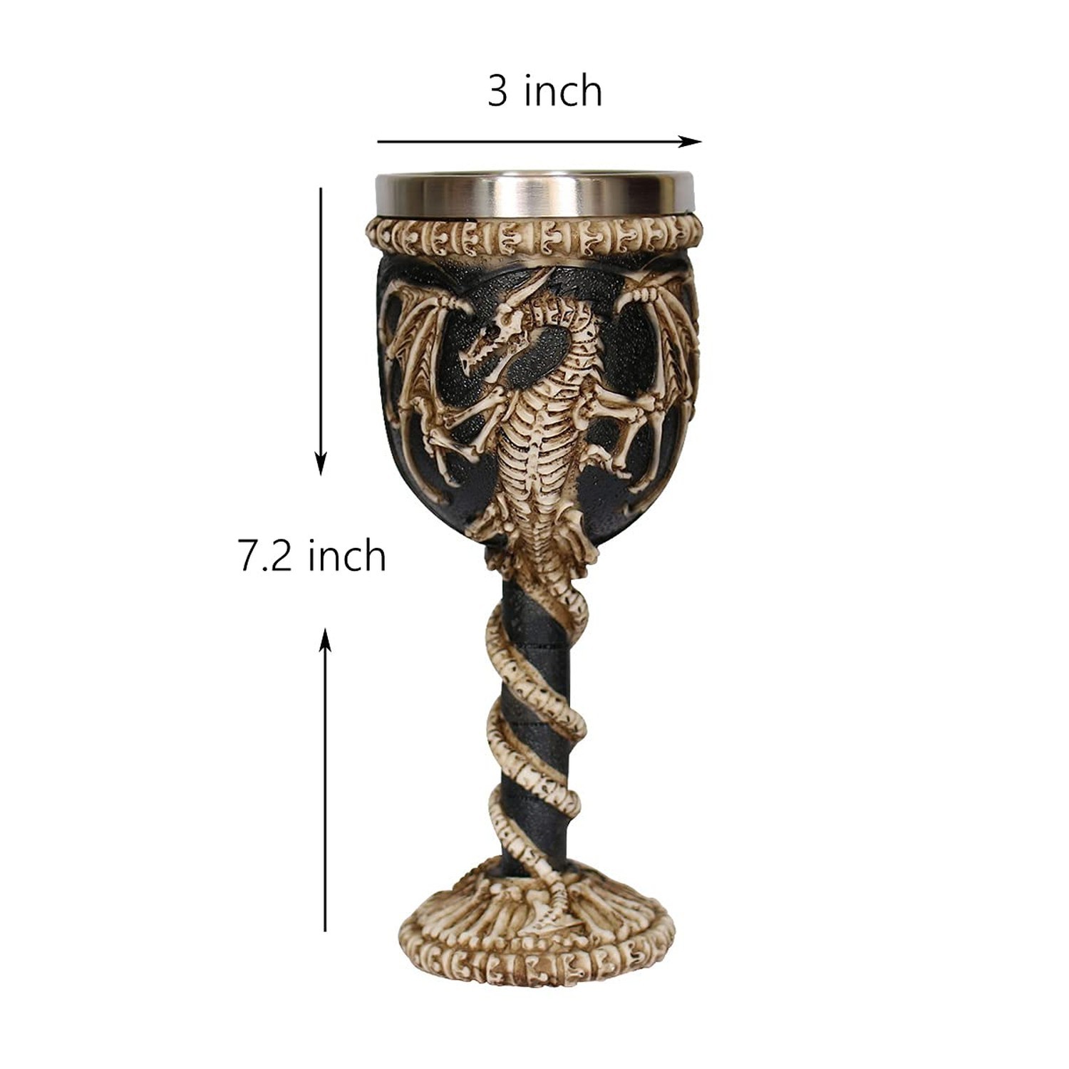 Stainless Steel Medieval Dragon Chalice Goblet, Gothic Dragon Skeleton Ossuar...