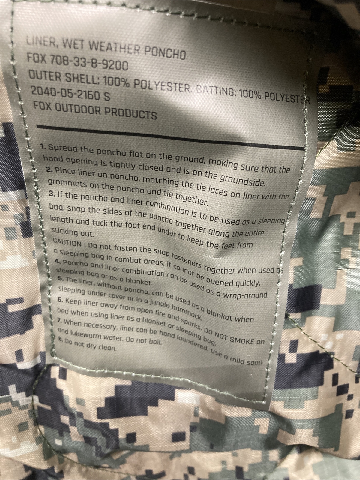 new Fox Military USMC Marpat Style Digital Woodland Poncho Liner Blanket Woobie