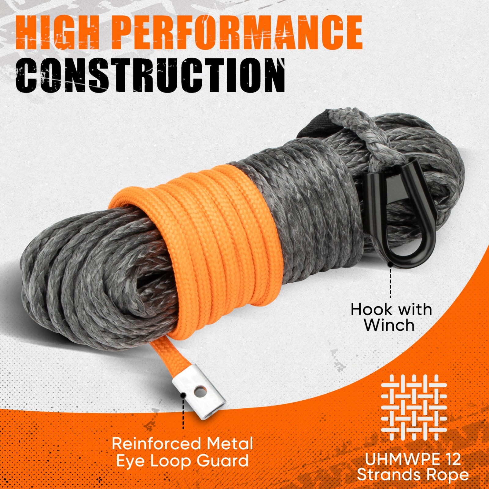 SHALL 1/4"x50 ft Synthetic Winch Rope 10,000LBS Winch Line for ATV UTV Offroad