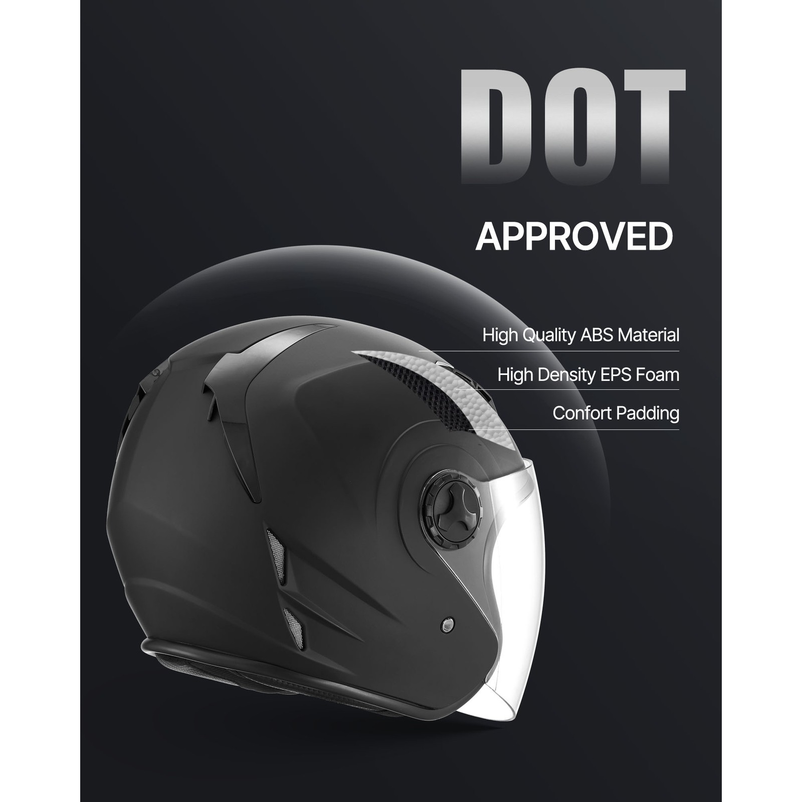 Uimoso Adult Motorcycle 3/4 Open Face Helmet DOT Approved Size L Black