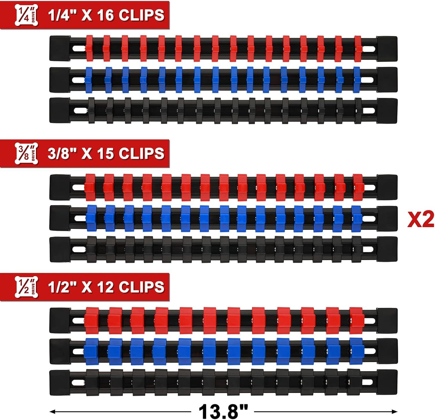 12PC ABS Socket Organizer Portable Socket Rail Holder for Toolbox 1/4" 3/8" 1/2"