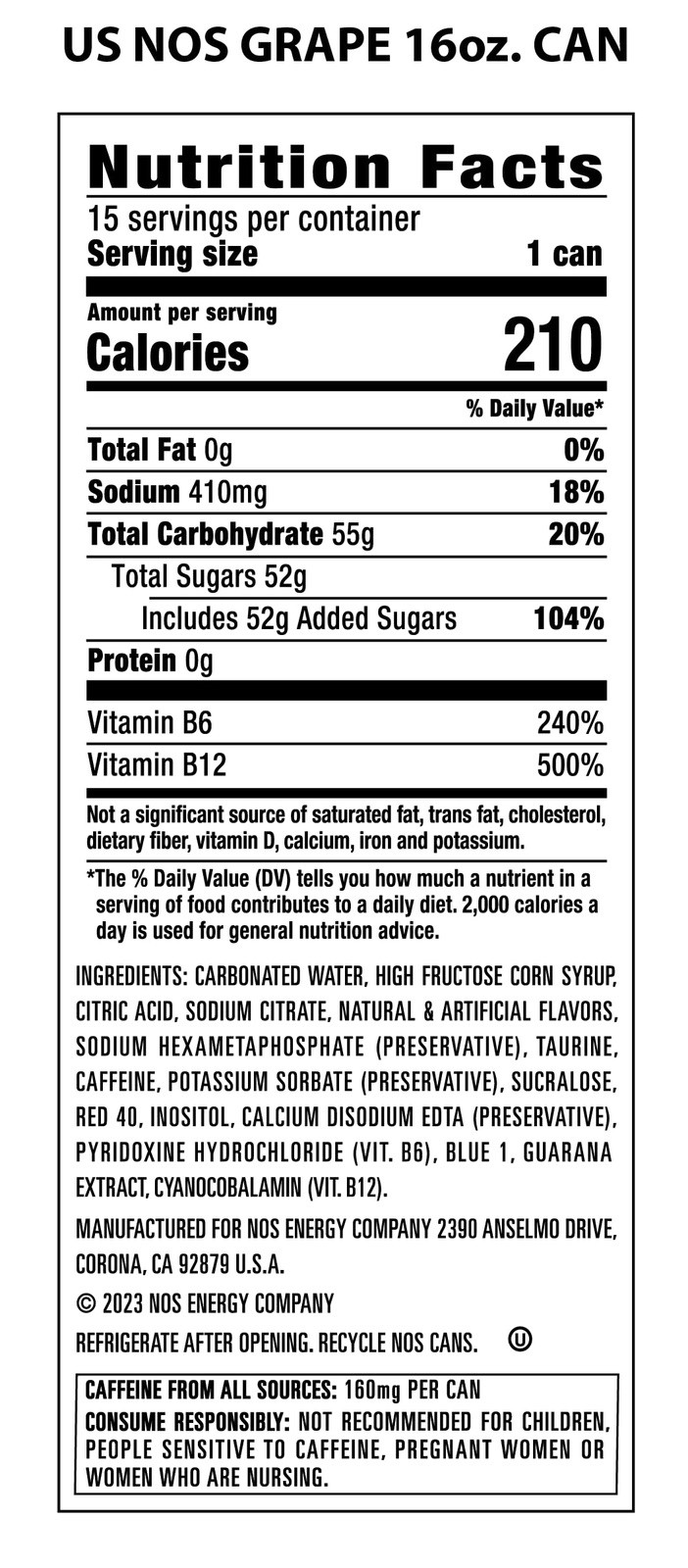 NOS GT Grape: High Performance Energy Drink. 16 Fl oz (Pack of 15)