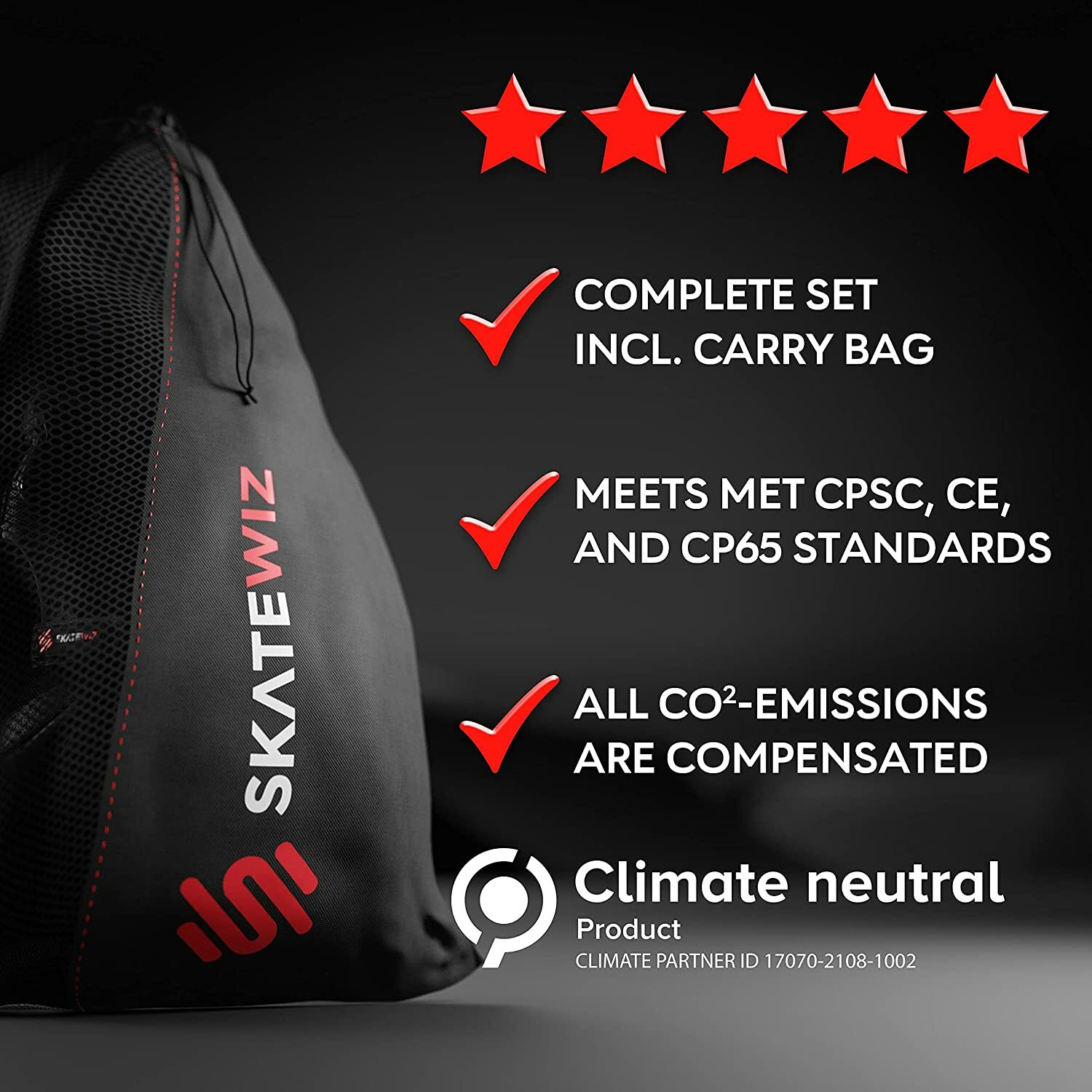 SKATEWIZ Skateboard Pads Knee & Elbow Pads & Wrist Guards for Roller Skating L