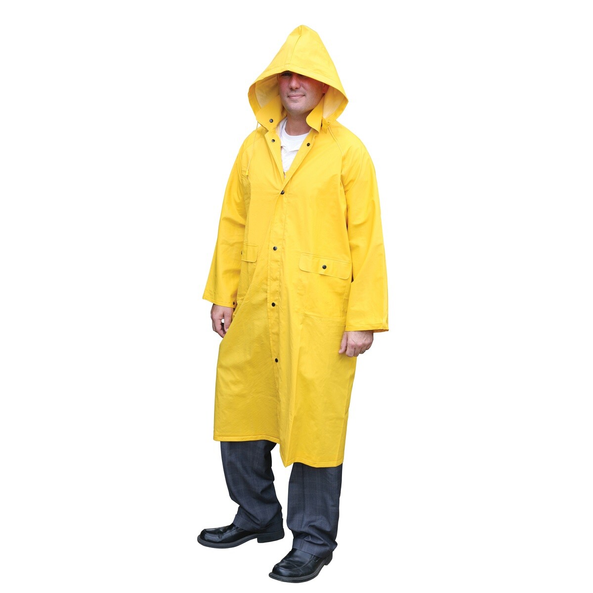 Safety Rain Coat Yellow Rain Jacket 49" w Detachable Hood .35mm PVC / Polyester