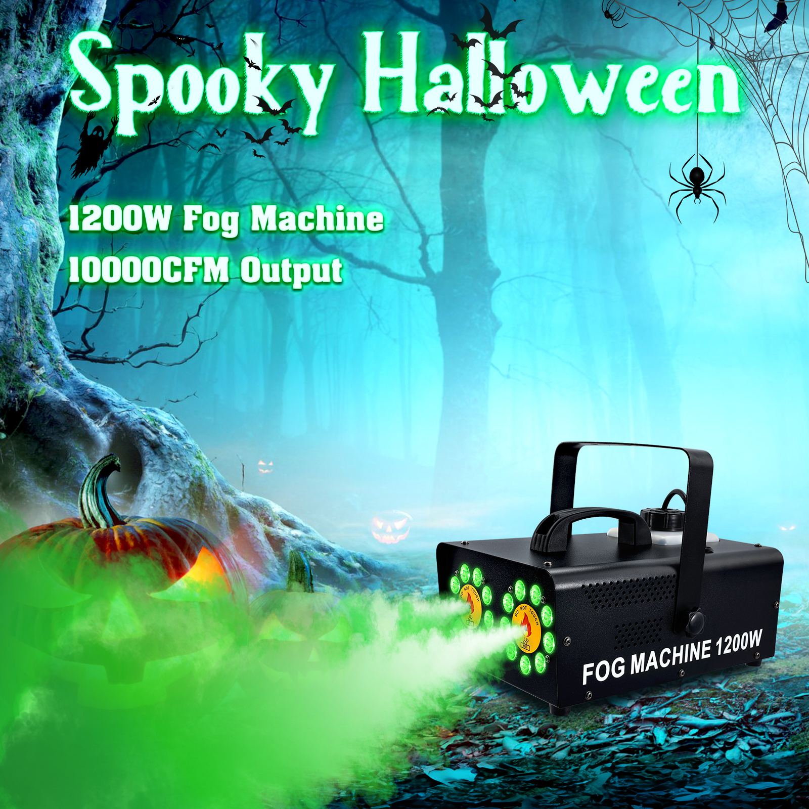 1200W Dual Spray Horizontal Fog Machine 18 RGB LED Stage DJ Light Smoke Machine