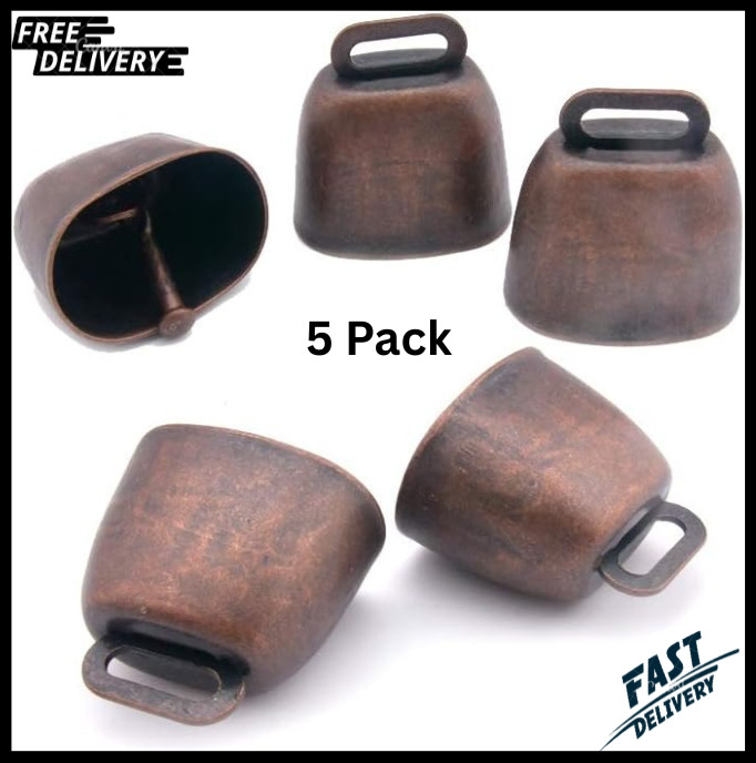 5 Pack Grazing Copper Bells, Metal Cow Bells for Dogs, Animal Copper Loud Bronze