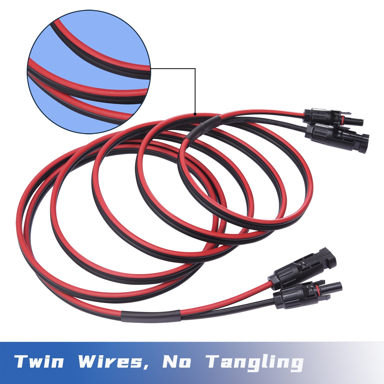 Solar Cable 5-50ft 2x12/10AWG, MC4 Connectors on One/Both Ends,for Solar Panels.