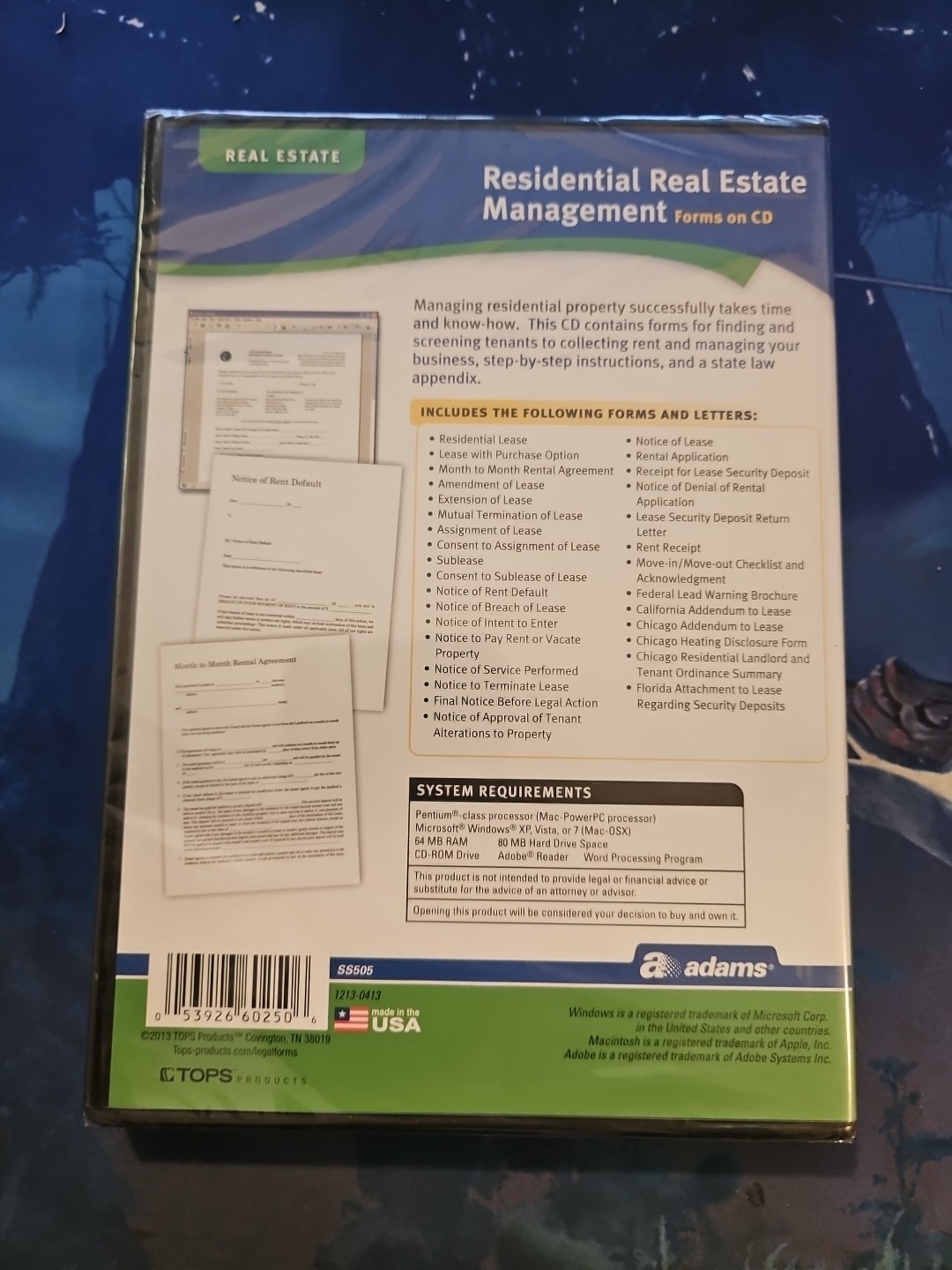 Adams Residential Real Estate Management Forms on CD New Factory Sealed SS505