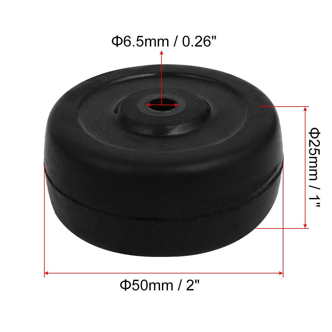 4 PCS 2-inch Diameter Black Rubber Pulley Skateboard Trolley Caster Wheel