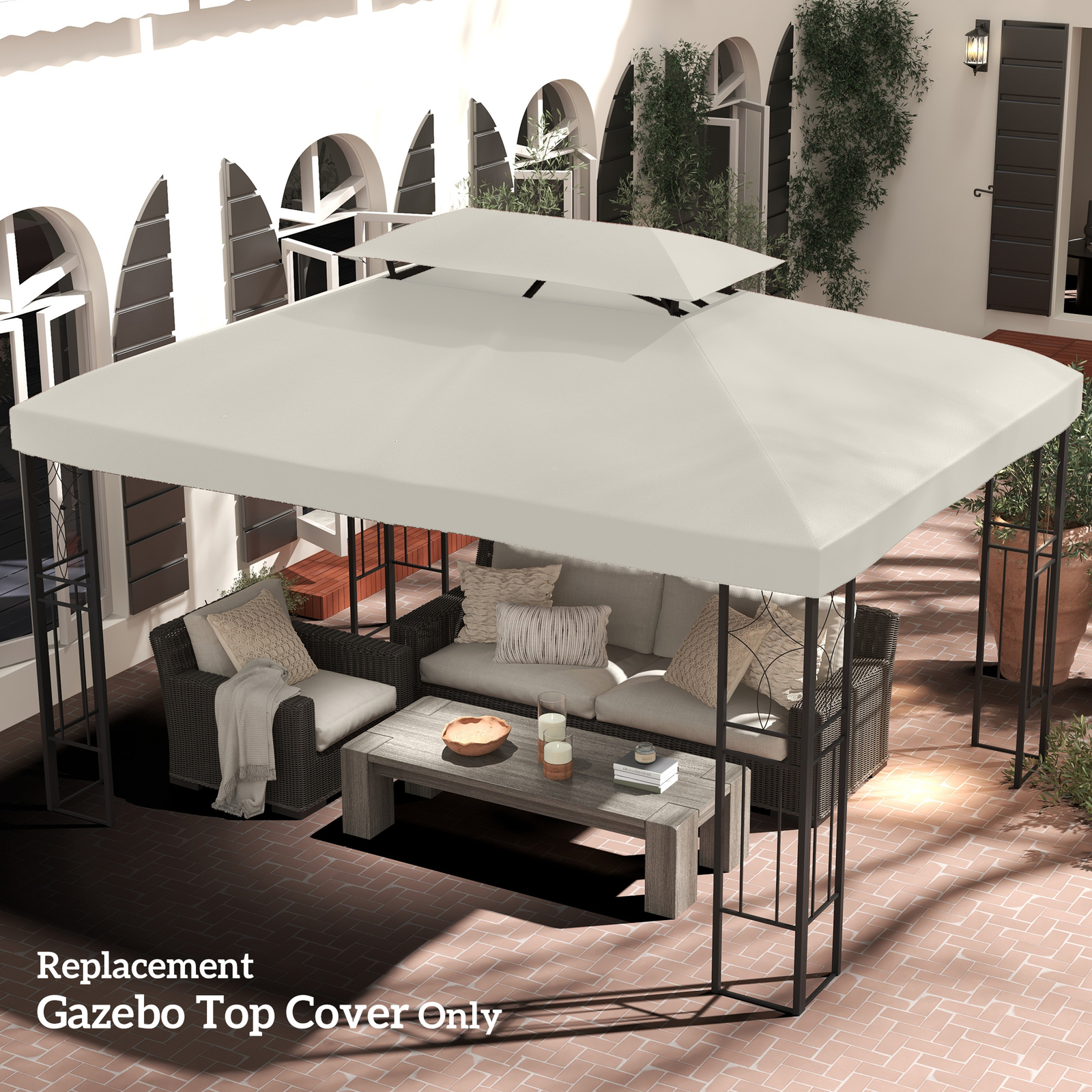 13' x 10' 2-Tier Gazebo Canopy Top Cover Replacement for Patio, Cream White