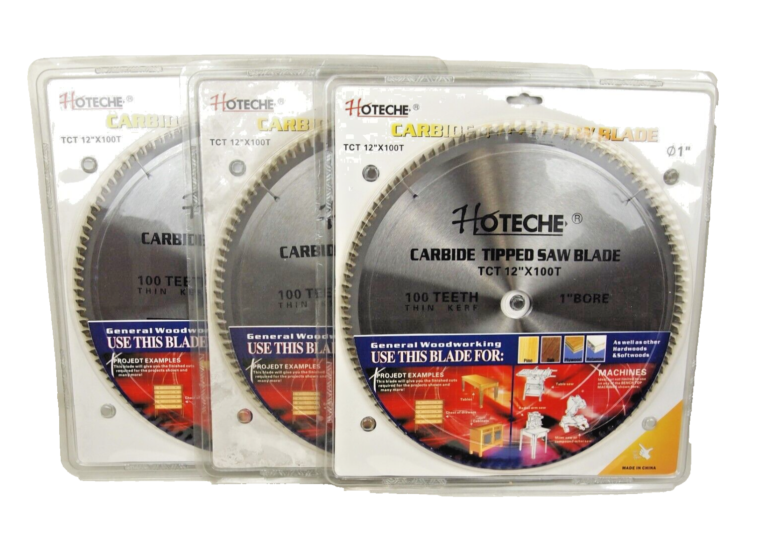 HOTECHE 3PC Carbide Tipped Saw Blade 12 in. x 100T Miter Saw Blade Wood Cut