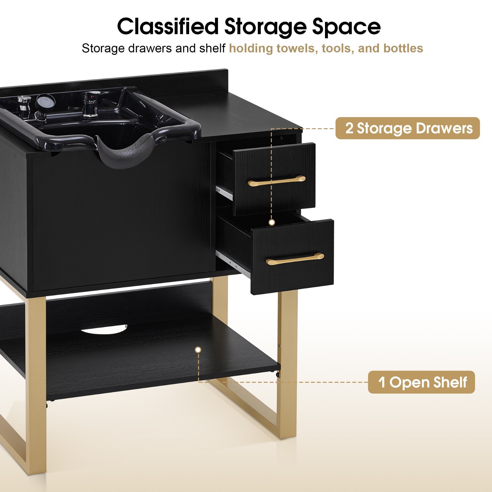 BarberPub Shampoo Cabinet with Sink, Salon Backwash Station with Bowl 7135