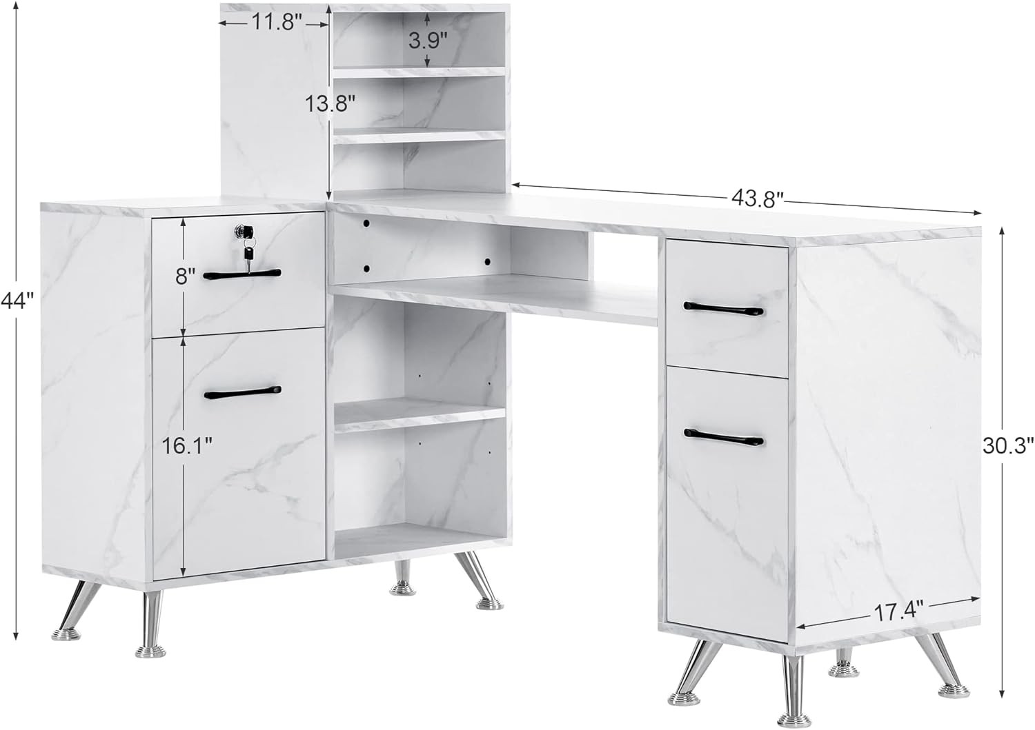 L-Shaped Multi-functional Storage Manicure Table, Beauty Nail Desk, Makeup 2866