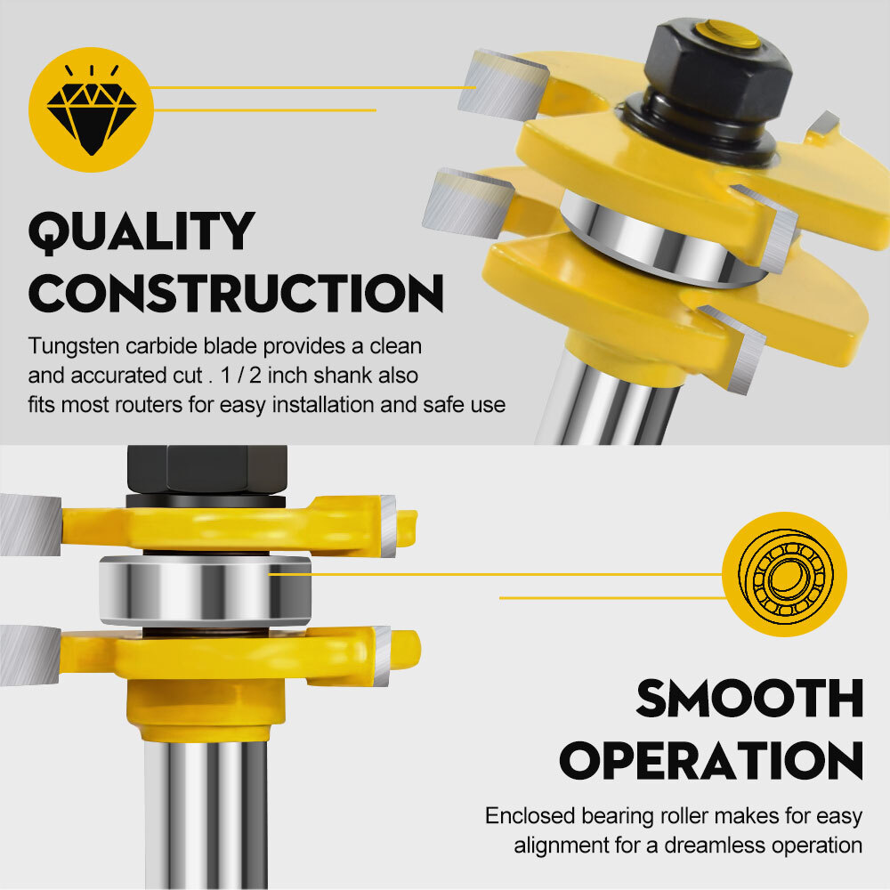2Pcs/Set Tongue and Groove Router Bits 3T T-Shape CNC Wood Milling Cutter
