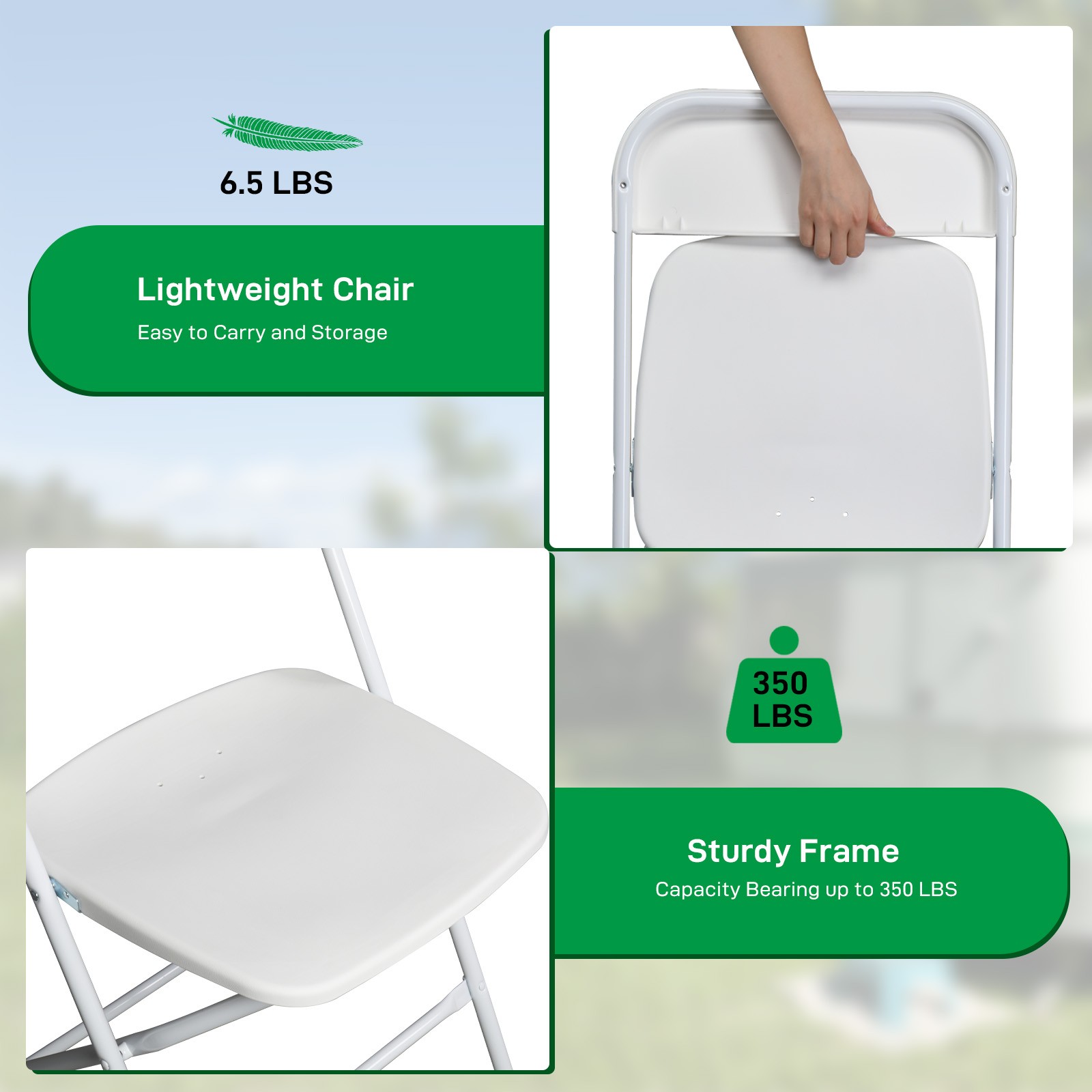 Commercial White Plastic Folding Chairs Stackable Picnic Party ( Set of 10)