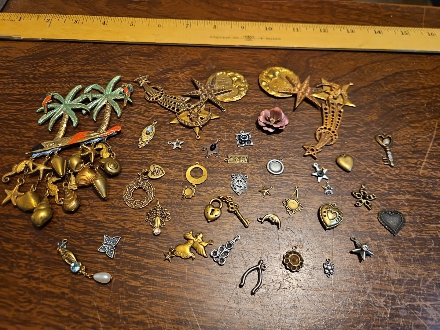 Lot Of 50 Mixed Parts Pcs France Vintage 60s Brass Stampings Findings Jewelry 14