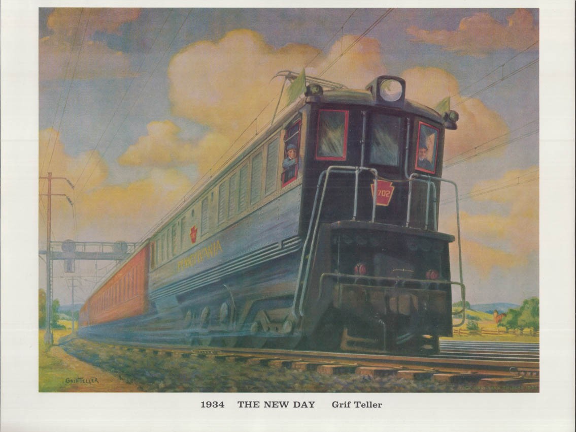 Pennsylvania Railroad 1959 color print The New Day P5a Loco by Grif Teller 1934