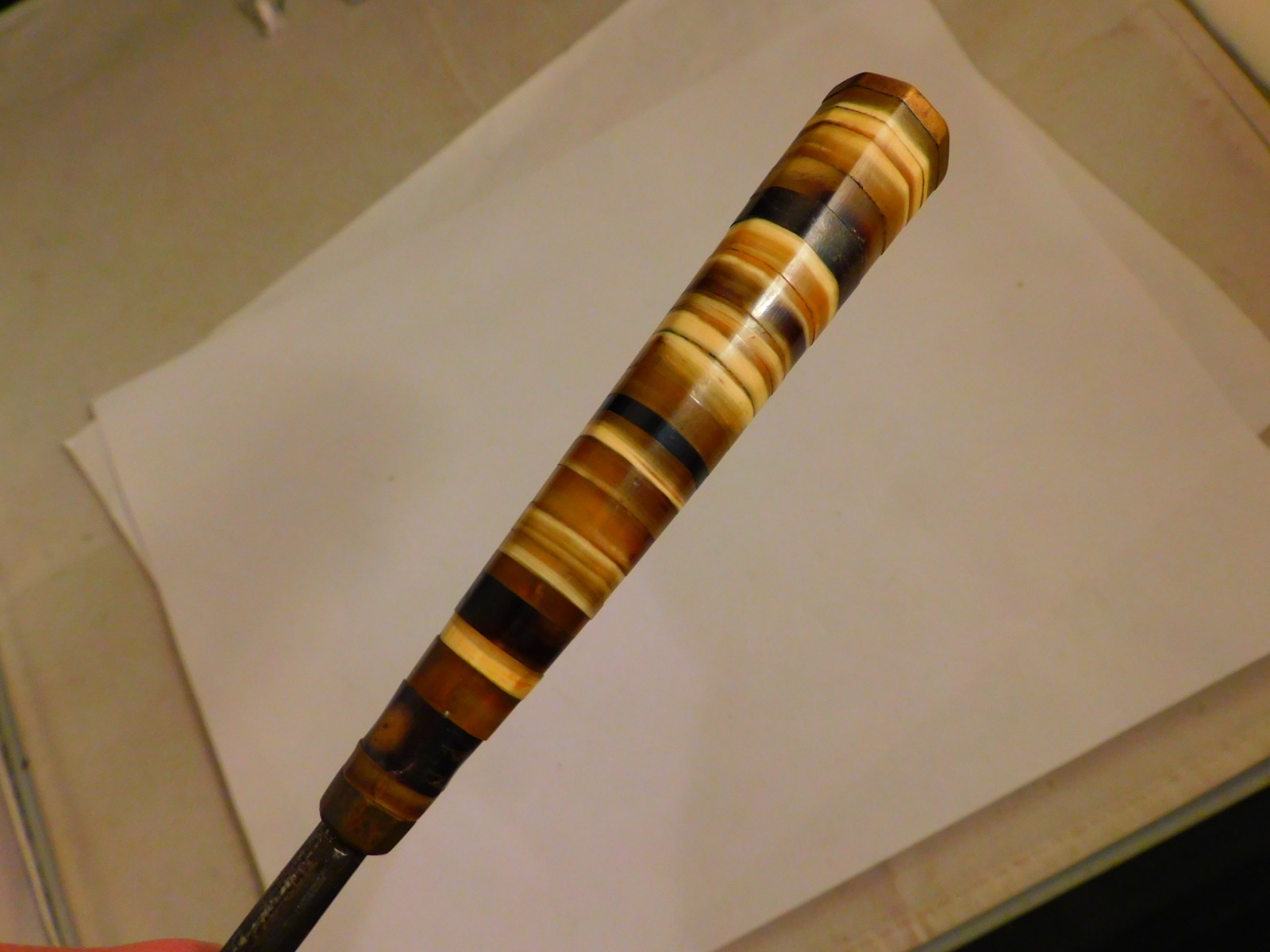 Cool Vintage Multi-Color Stacked Ring Handle Button Hook Brass End