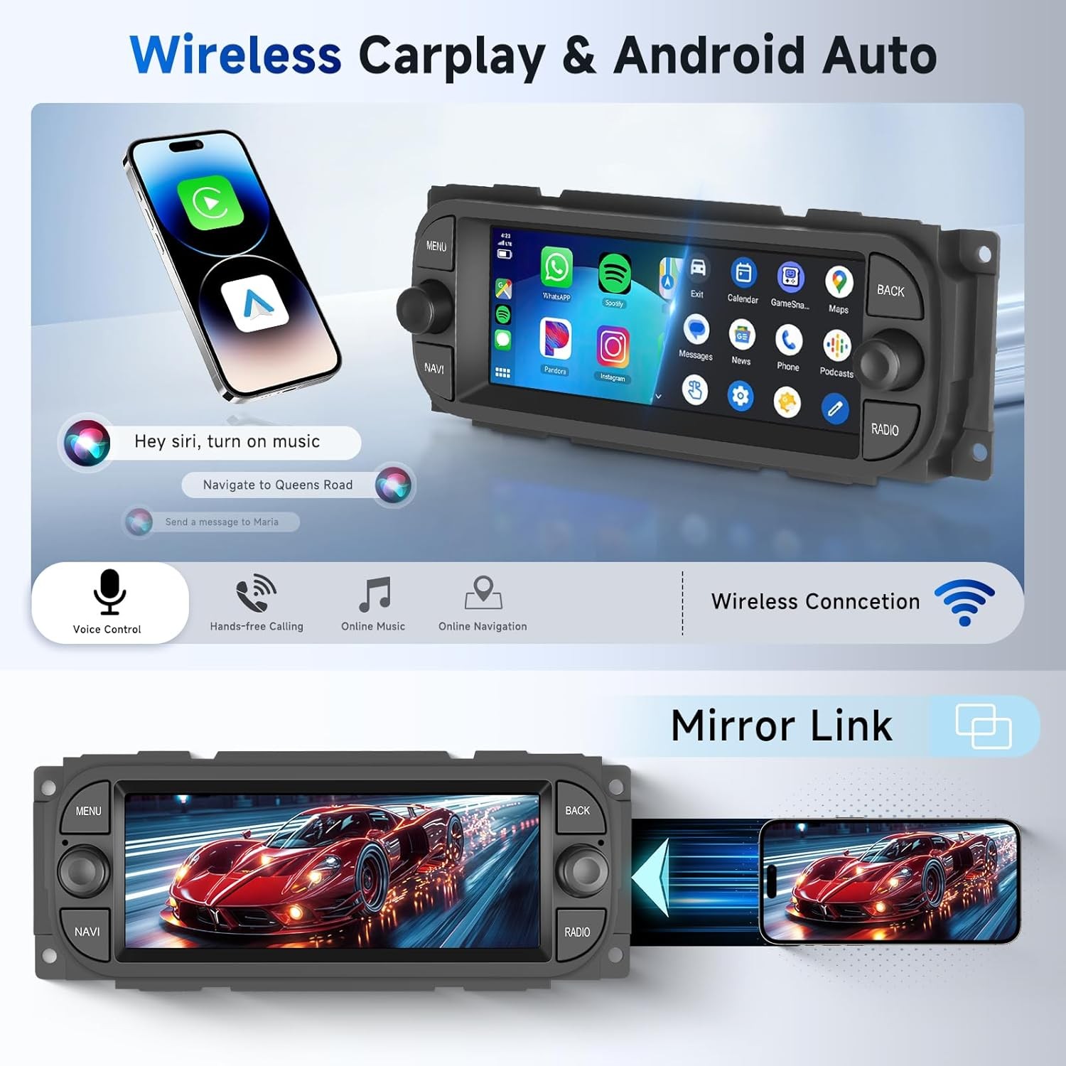 For 2002-2005 Dodge Ram Apple CarPlay Car Radio 8-Core 64GB Android 15 GPS WIFI
