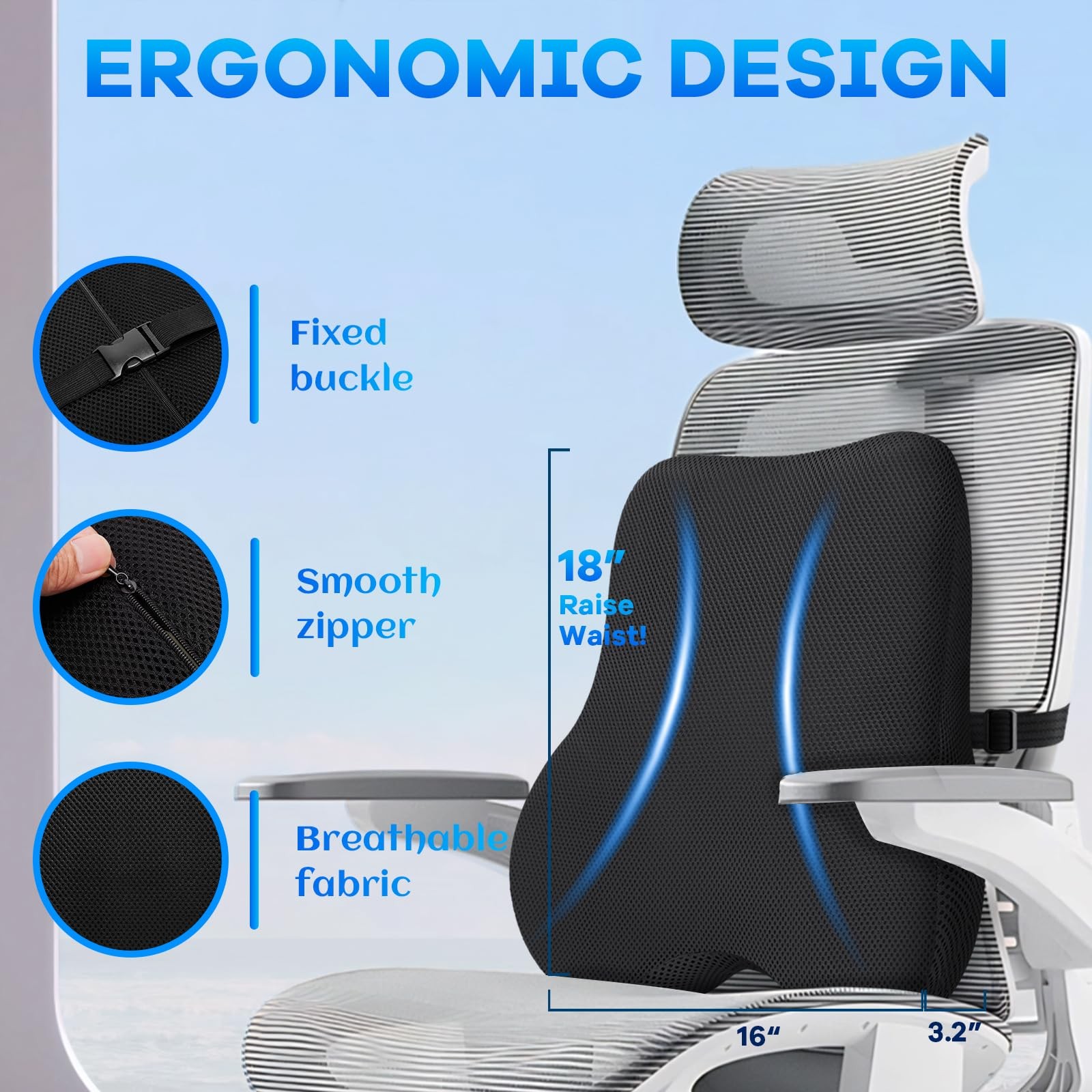 Gel Seat Cushion & Lumbar Support Pillow Set, Cooling Memory Foam for Tailbon...