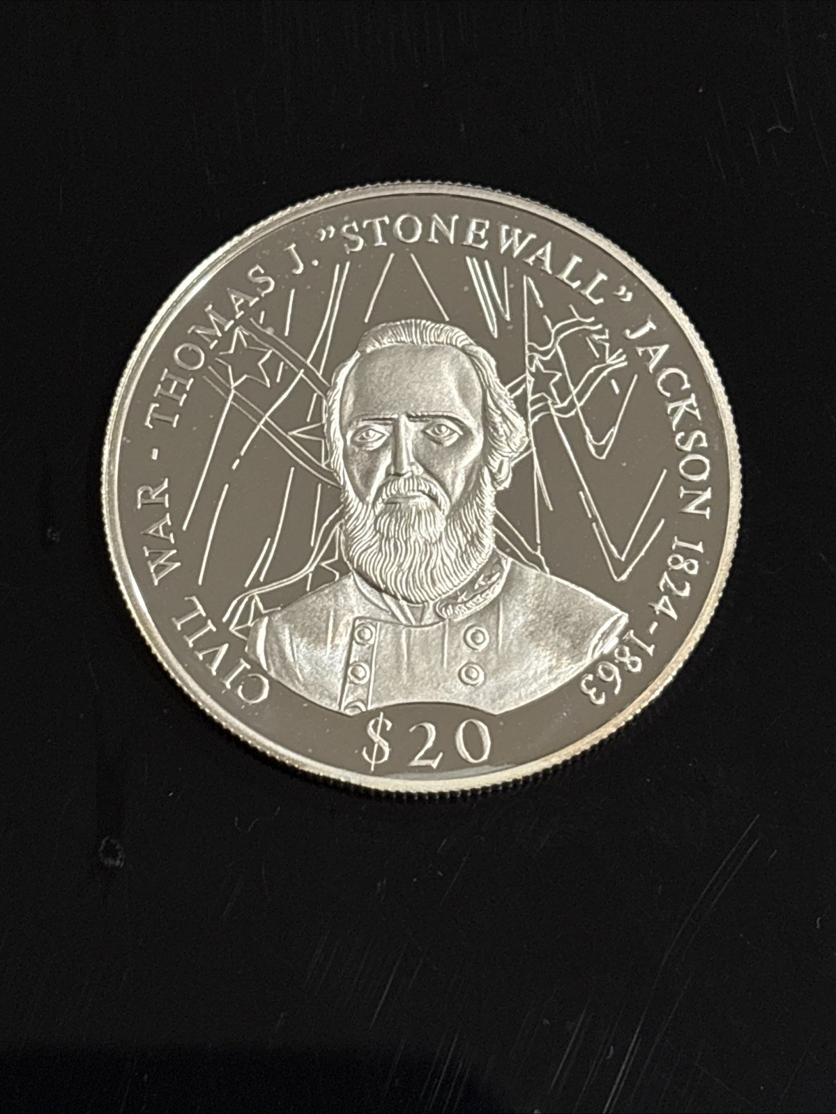 $20 Stonewall Jackson .999 Fine Silver Liberia Made In Germany 2000