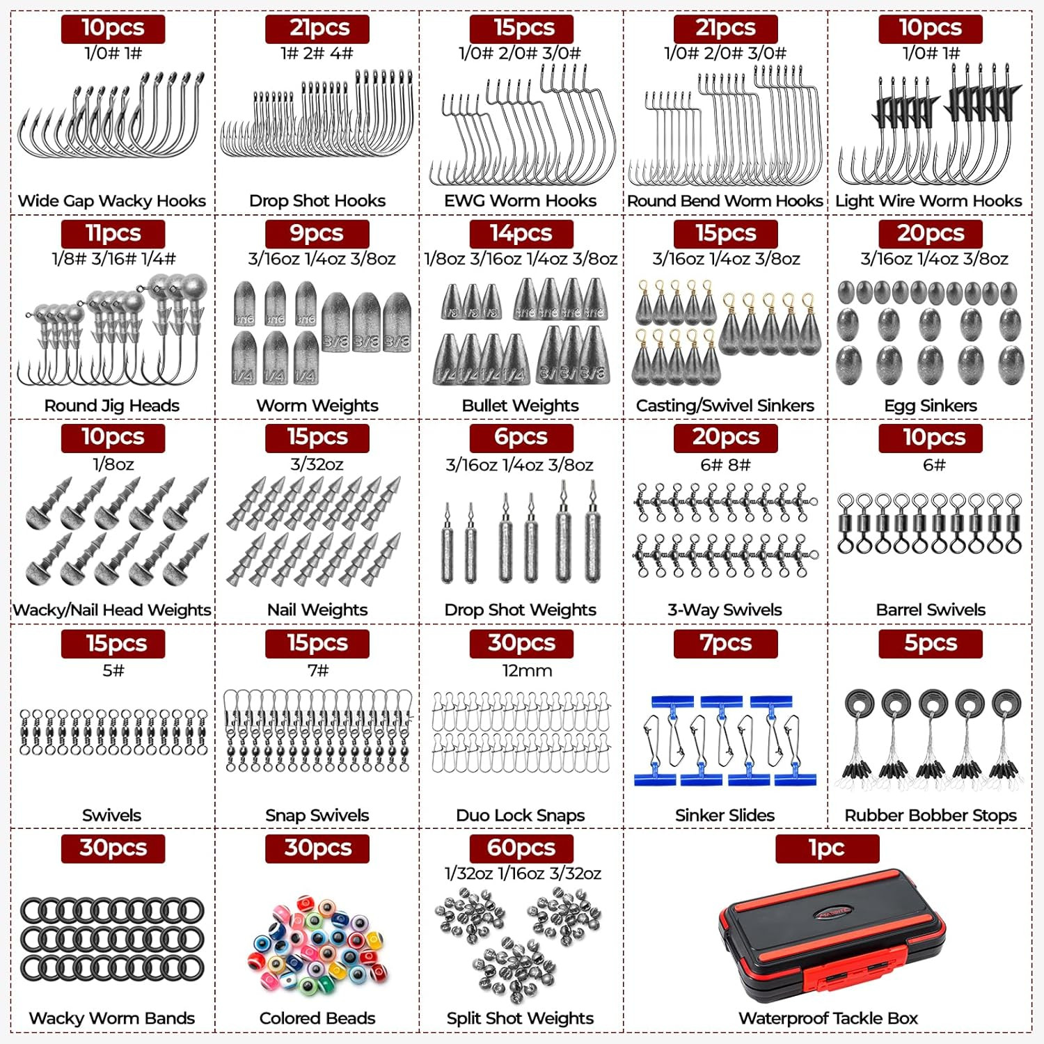 by Kastking 182/265/400Pcs Compact Fishing Tackle Kit - All-In-One Freshwater Ho