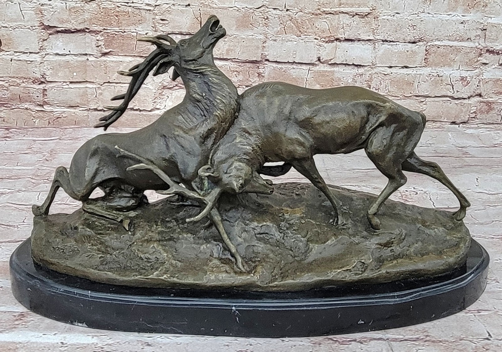 Art Deco Brown Patina Two Stags Museum Quality Bronze Hot Cast Sculpture Sale
