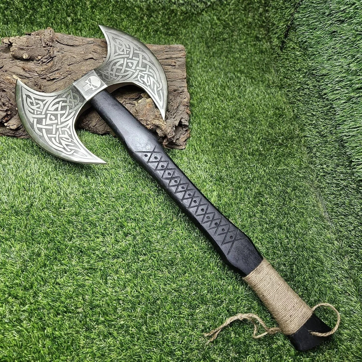 Custom Forged Viking Axe 22" Double Edge Carbon Steel Battle Axe Rosewood Handle