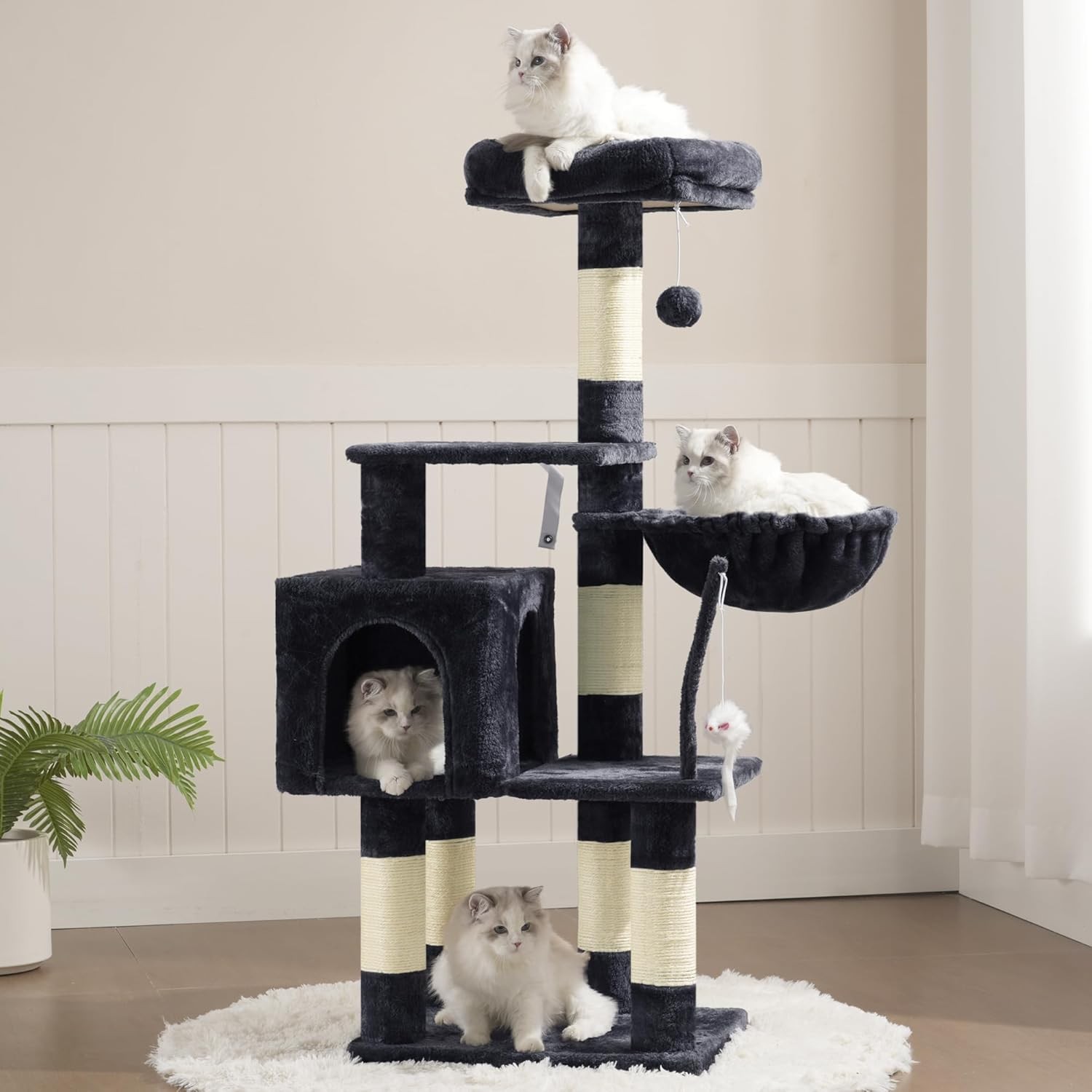 Heybly Cat Tree with Toy, Cat Tower Condo for Indoor Cats, Cat House with Padded