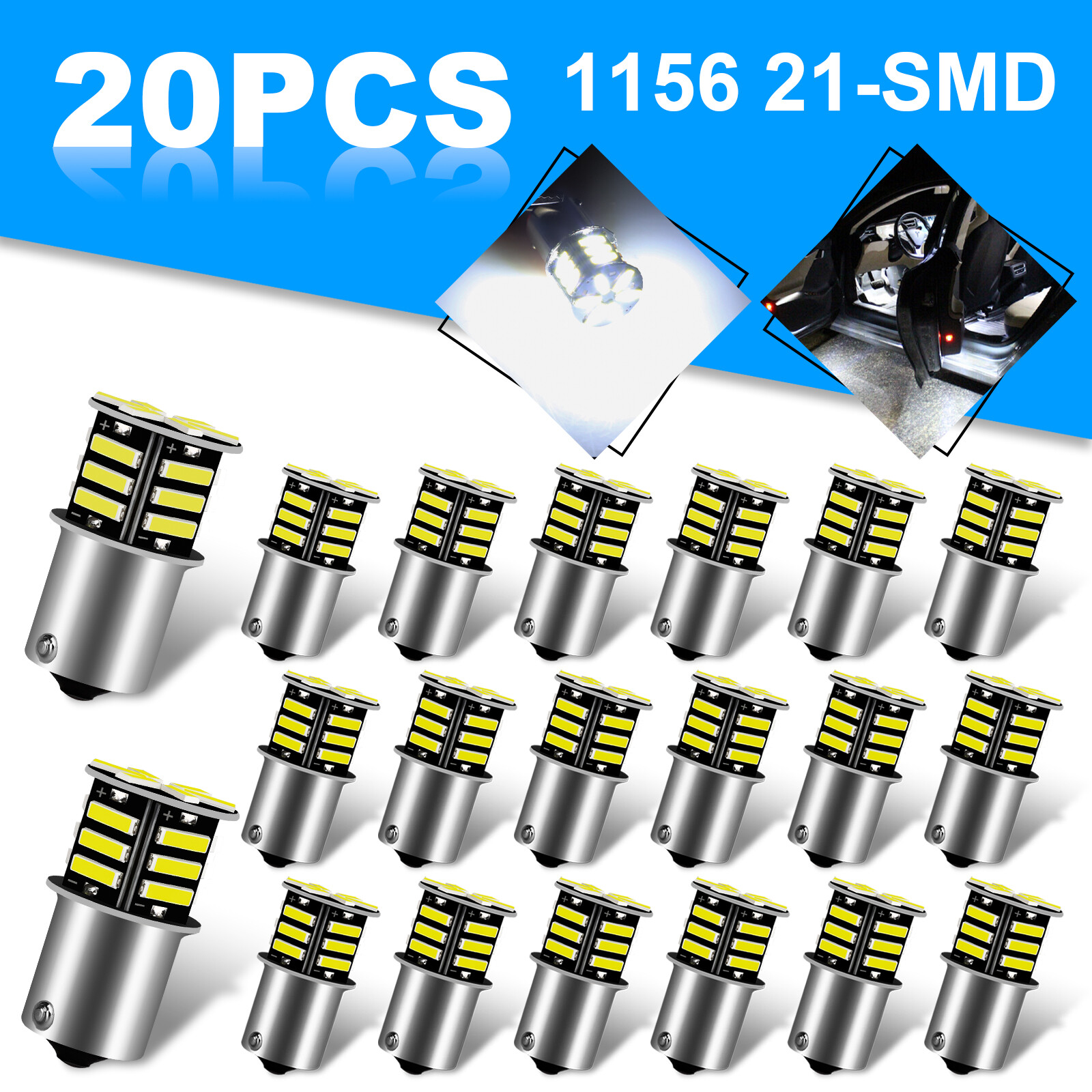 20x 1156 1141 1003 21-SMD LED RV Camper Trailer Interior Light Bulbs Super White