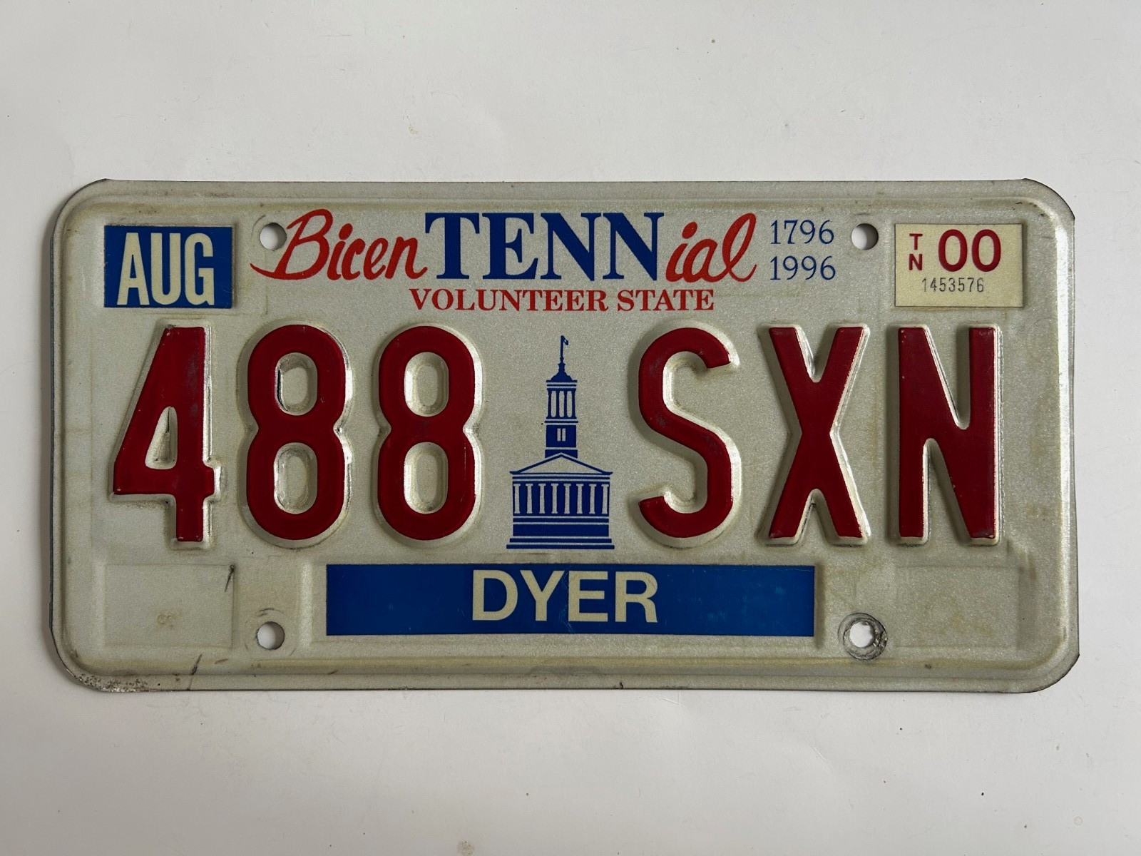 2000 Tennessee License Plate All Original Dyer County Natural Sticker