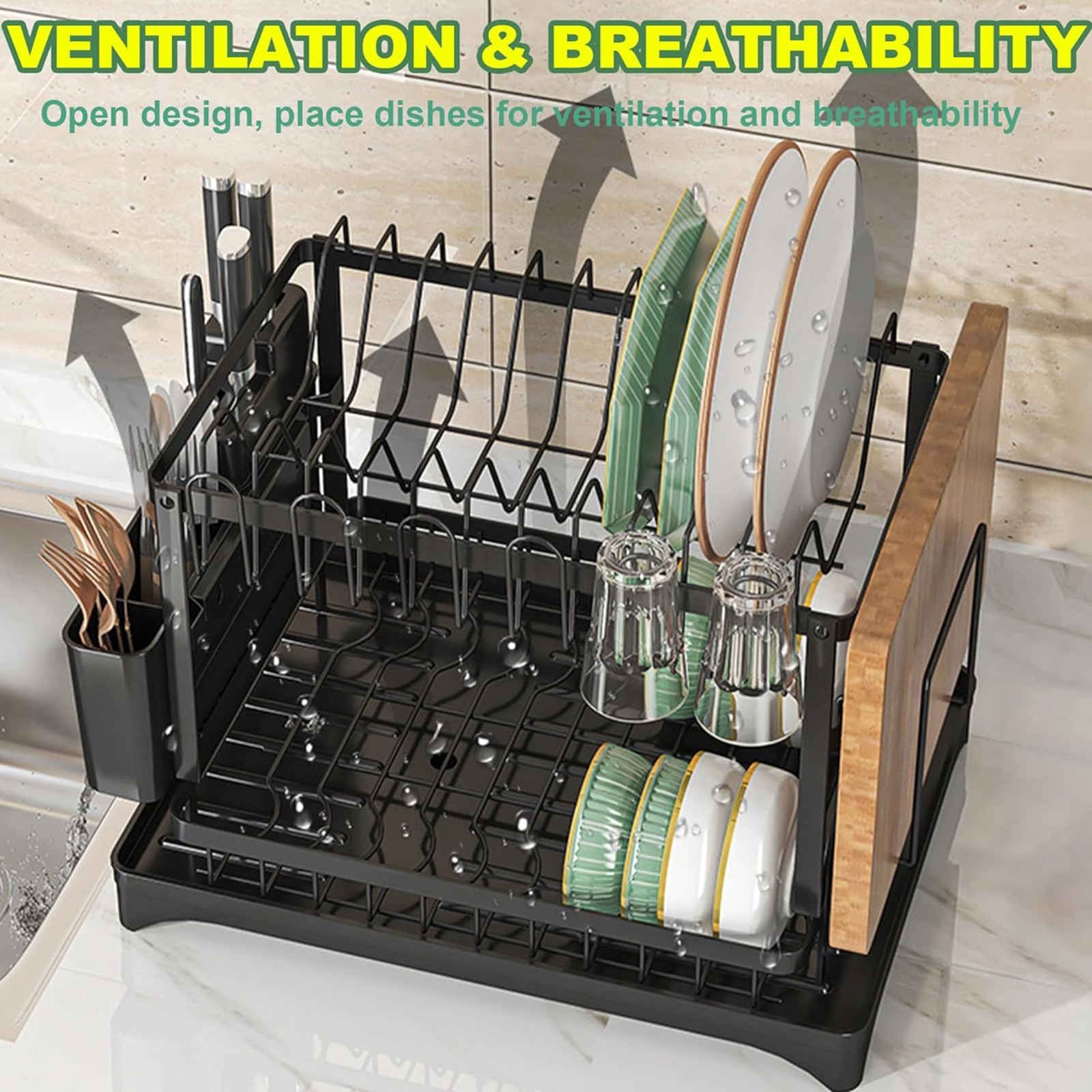 Dish Drying Rack Drainage Tray 2-Tier Stainless Steel Dish Racks Kitchen Shelf