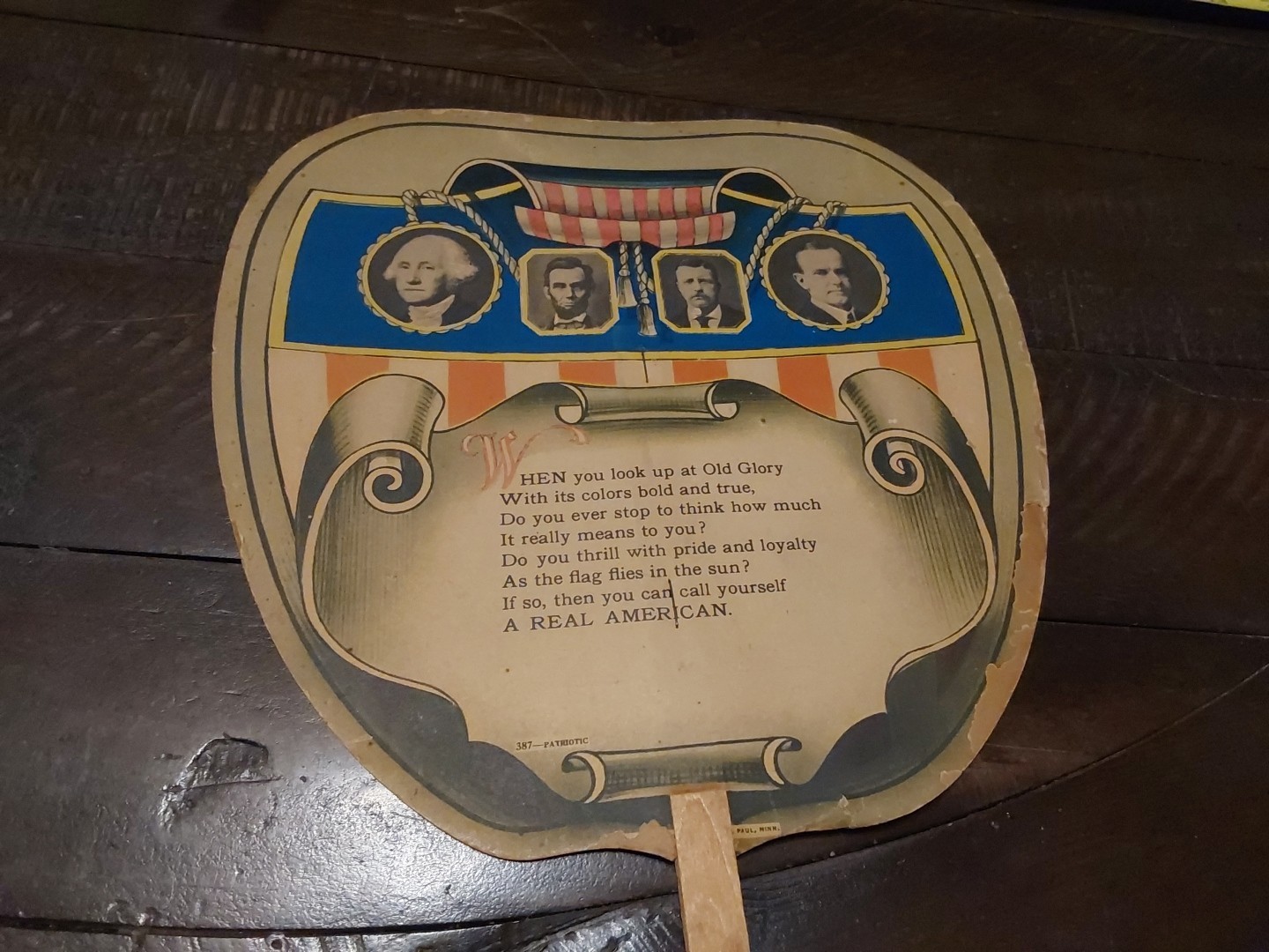 1920s Calvin Coolidge Patriotic Hand Fan Wm. Frear Troy NY