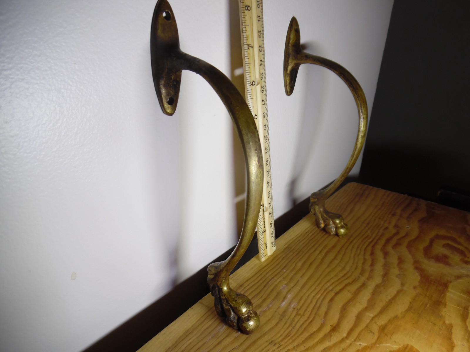 Orig Antique Brass 8" Claw Paw Feet Legs Furniture Stool REPURPOSE 4 Coat Hooks