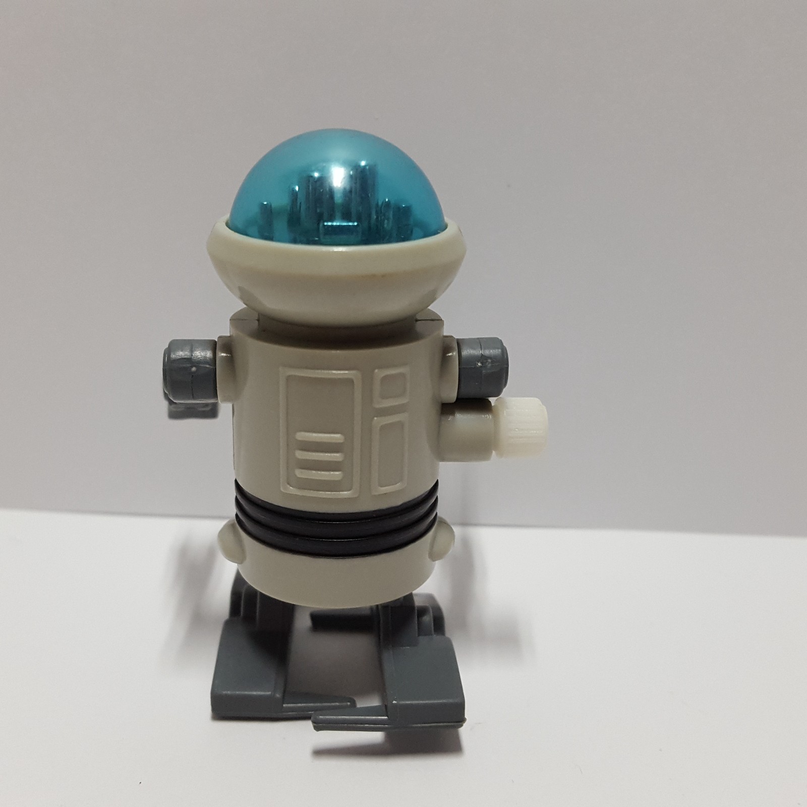 Vintage TOMY Pocket Bots GREY Wind Up Robot w/ Blue Clear Dome - DISPLAY ONLY