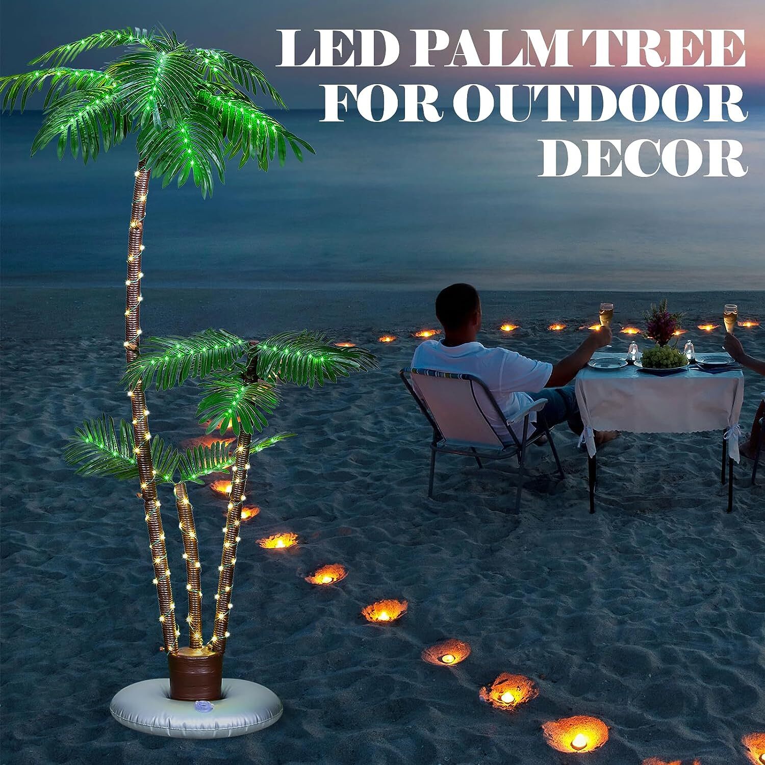 6FT LED Solar Lighted Artificial Palm Tree, Outdoor Christmas Yard Pool Decor