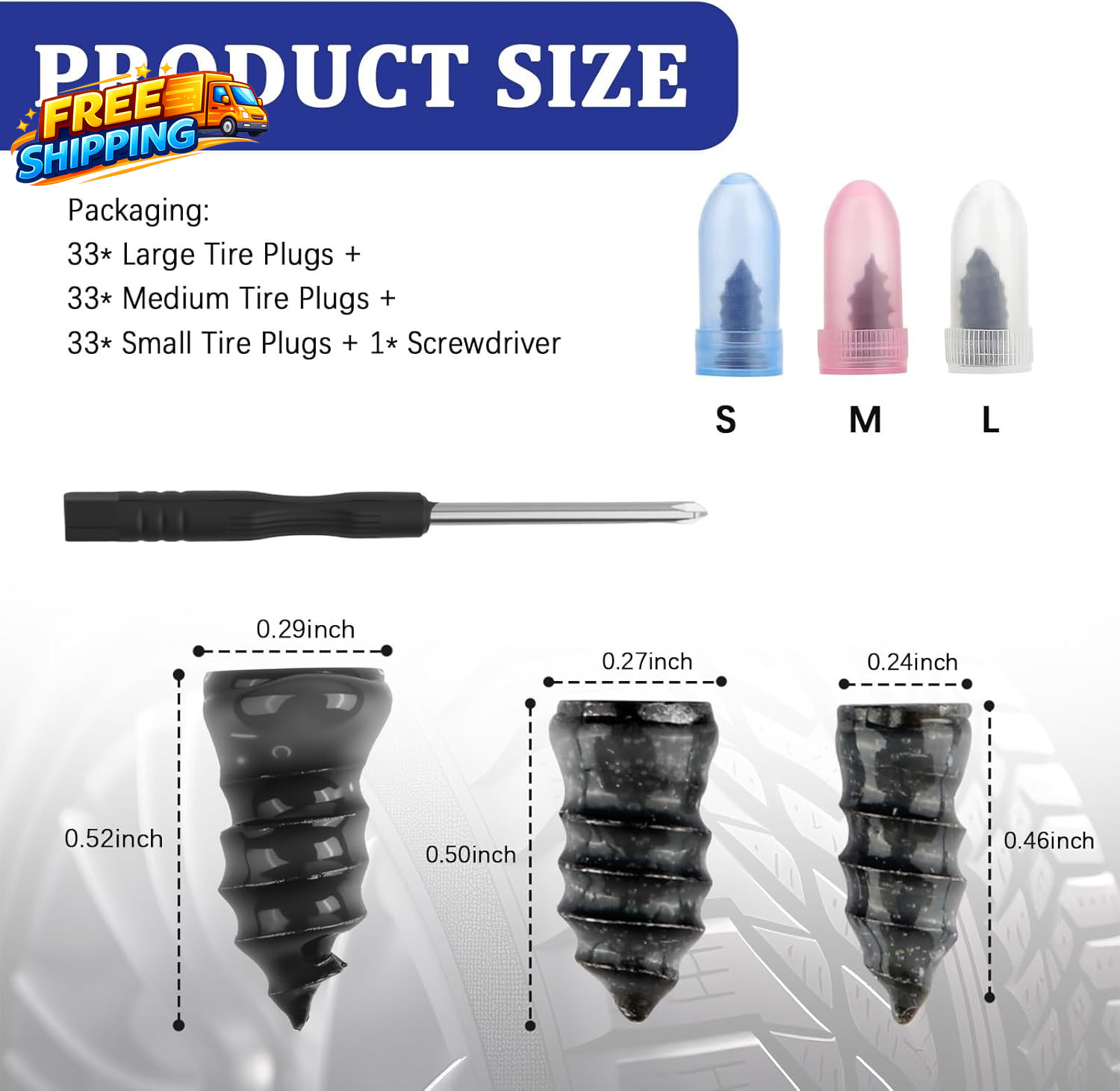 100PCS Screw Tire Plugs Kits with Screwdriver 3 Sizes Screw in Tires Plugs