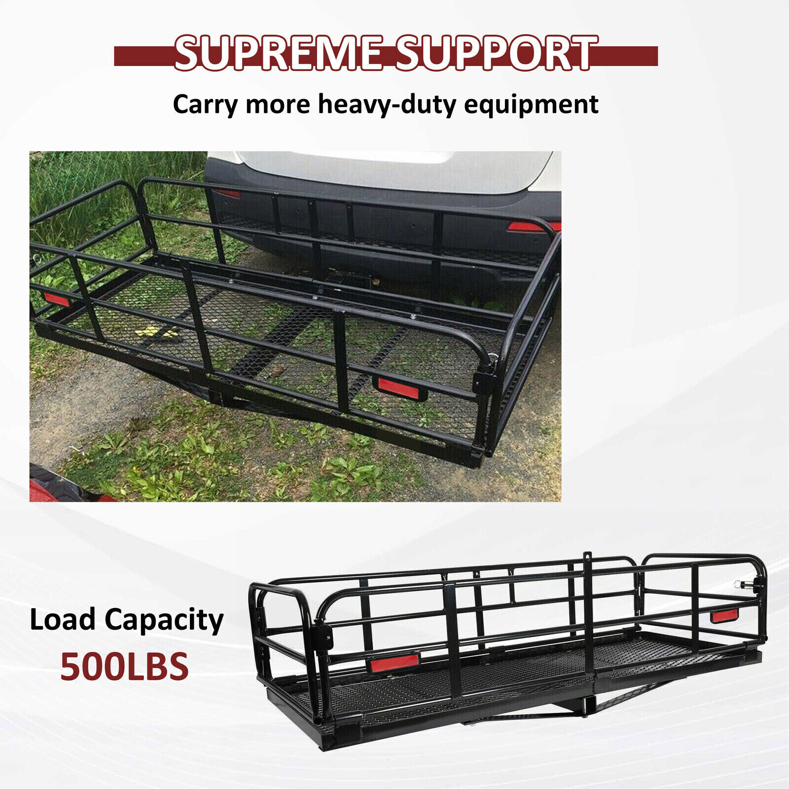 500LBS Folding Trailer Hitch Mount Cargo Basket Luggage Rack Carrier For SUV Car