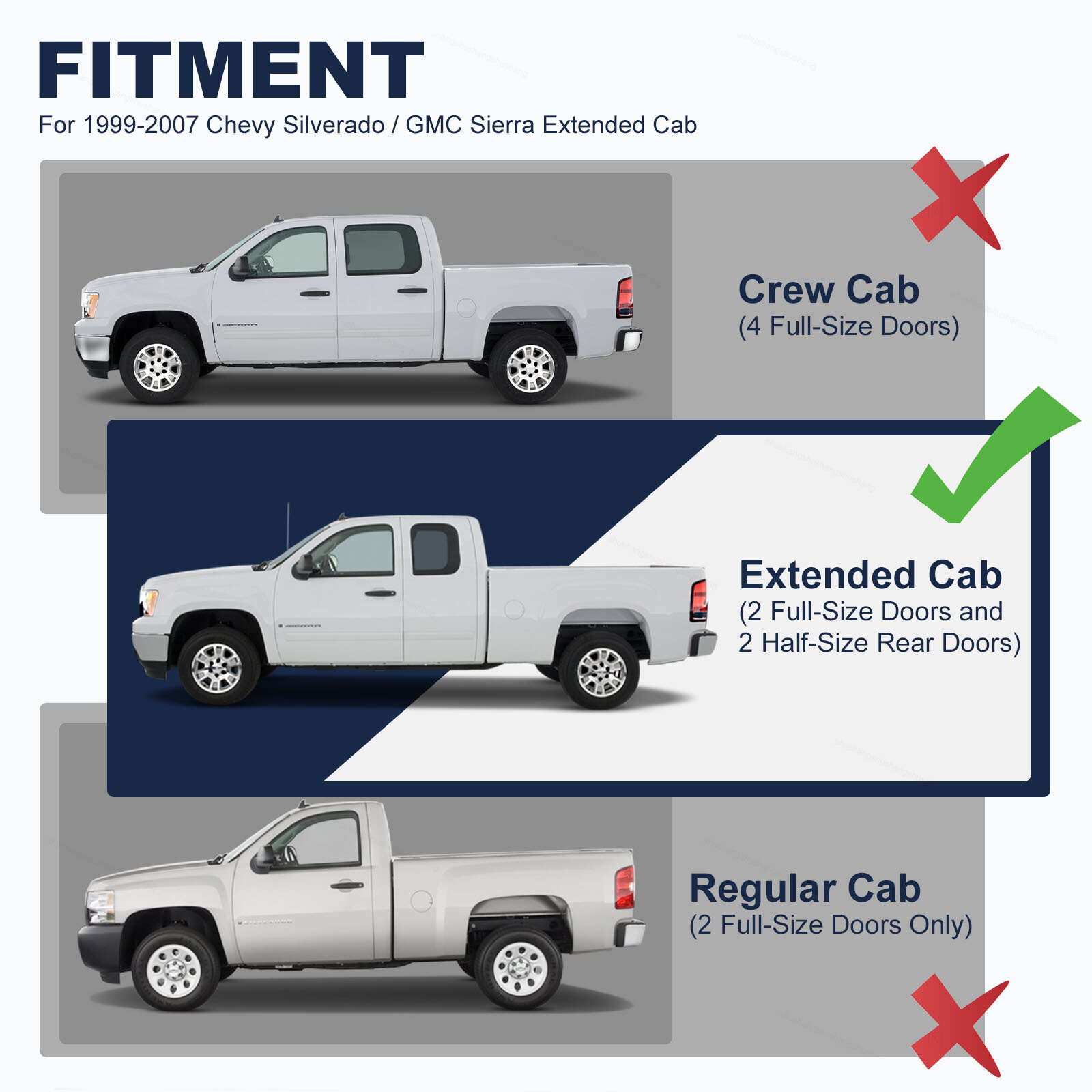 6pcs Rocker Panels Cab Corners Kit Fits 99-07 Silverado Sierra 1500 Extended Cab