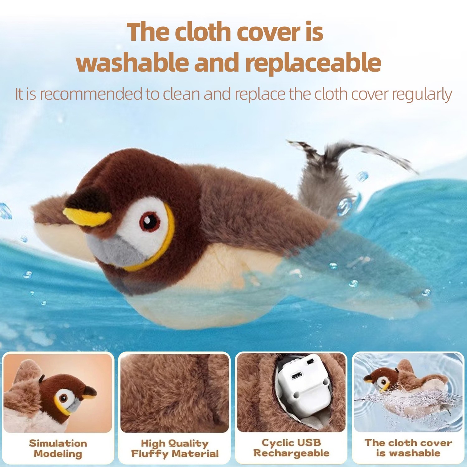 USB Interactive Flying Bird Cat Toys Electronic Pet Simulation Sparrow Toy US