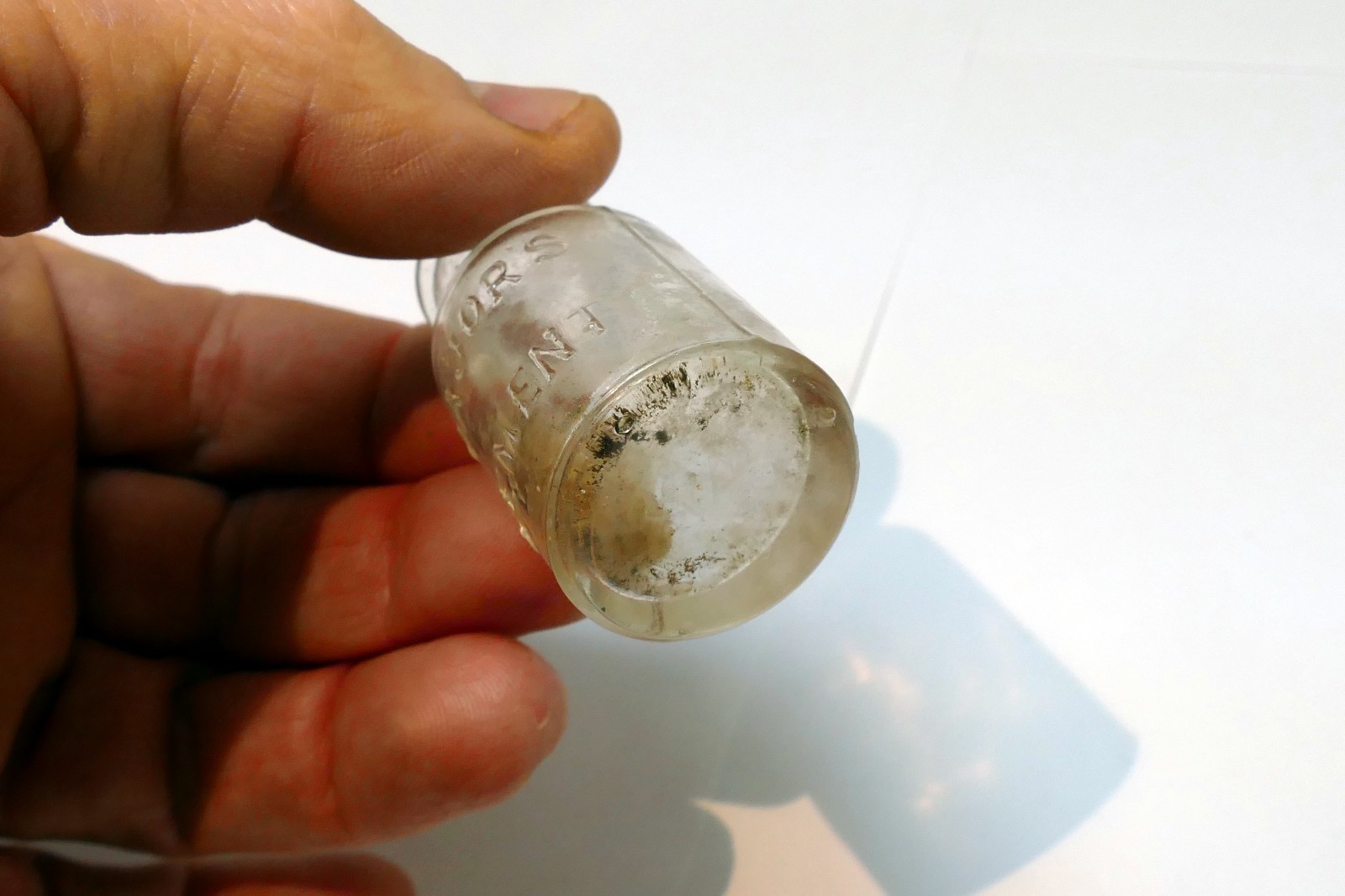 Sample Size Embossed Majors Cement Bottle New York rattlesnake oil 1890's