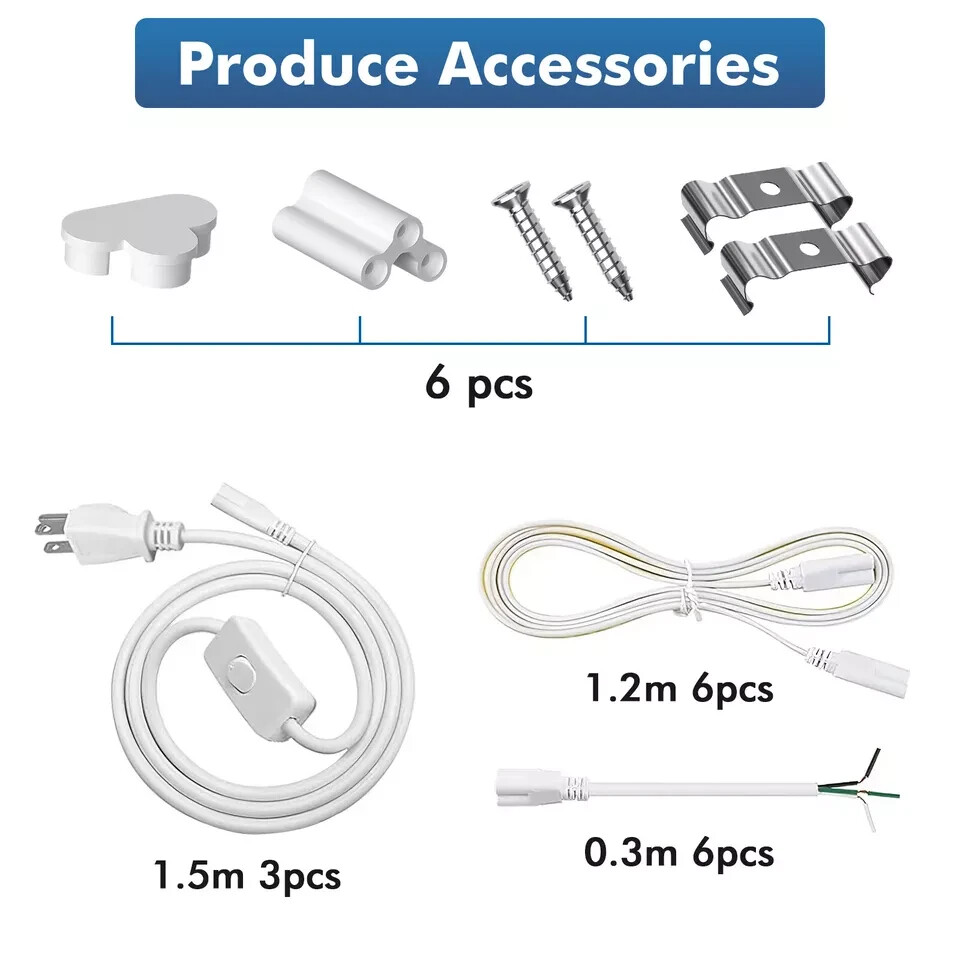 4FT LED Shop Light T8 Linkable Ceiling Tube Fixture 24W Daylight 6000K Clear