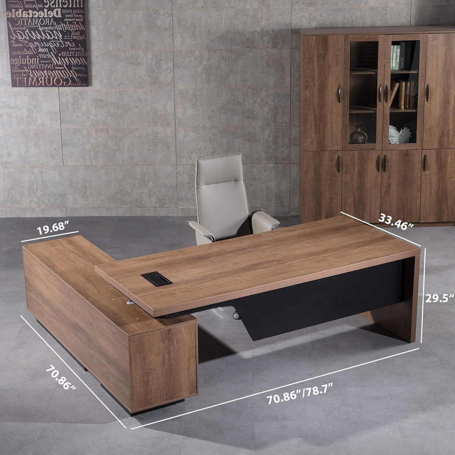 Adjustable Width L-Shaped Executive Desk Large Office Bussiness Desk w/Drawers