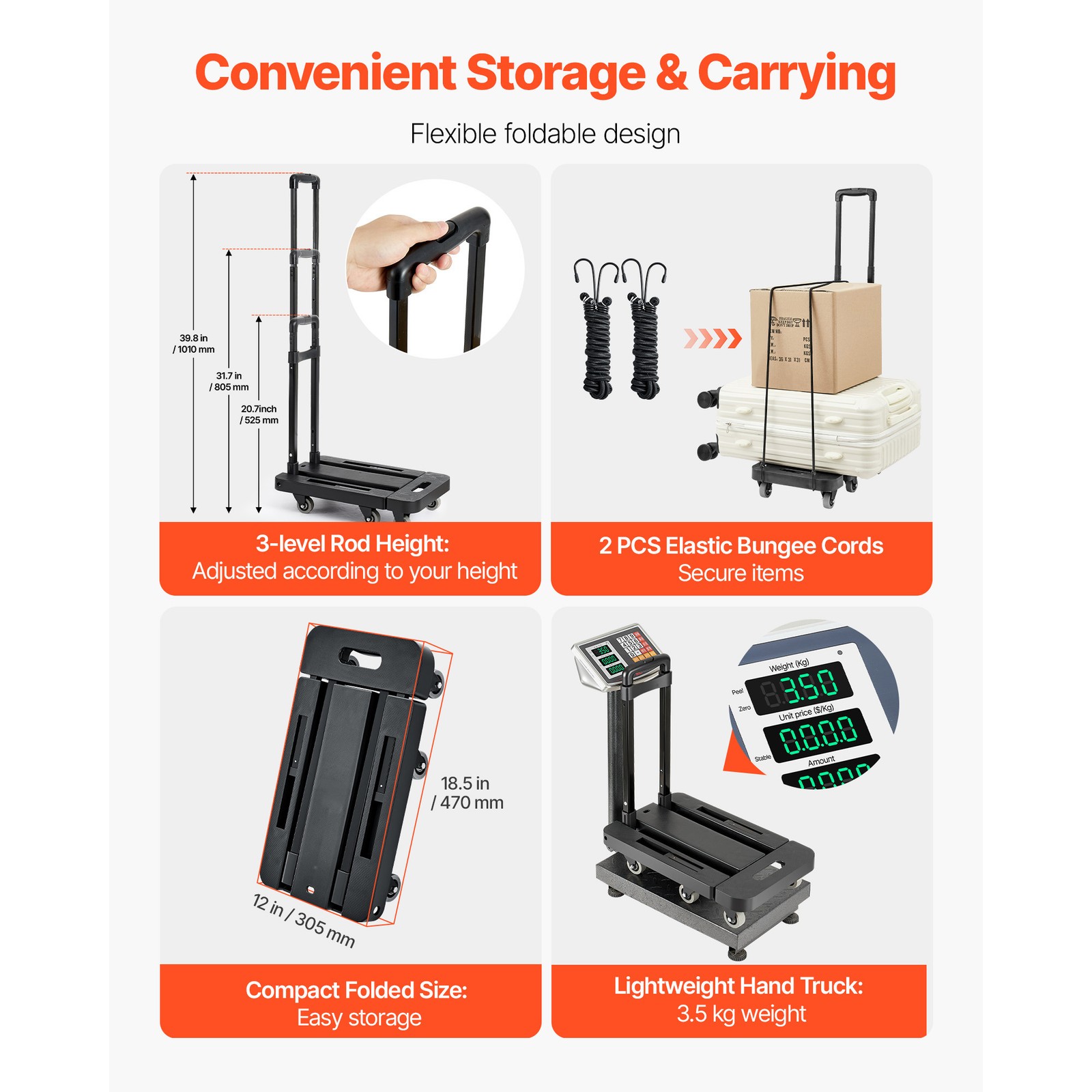 Uimoso Folding Hand Truck 500 lbs Capacity Platform Cart for Easy Transport