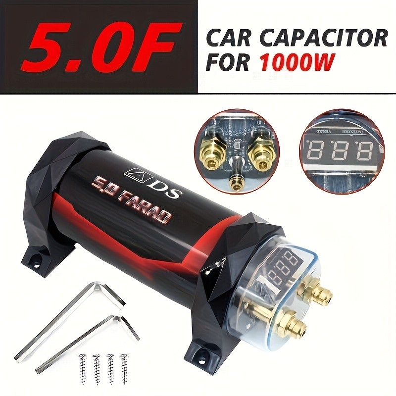 Car Audio Capacitor,5.0 Farad Digital Capacitor - 3000W Peak,Protection for Amp