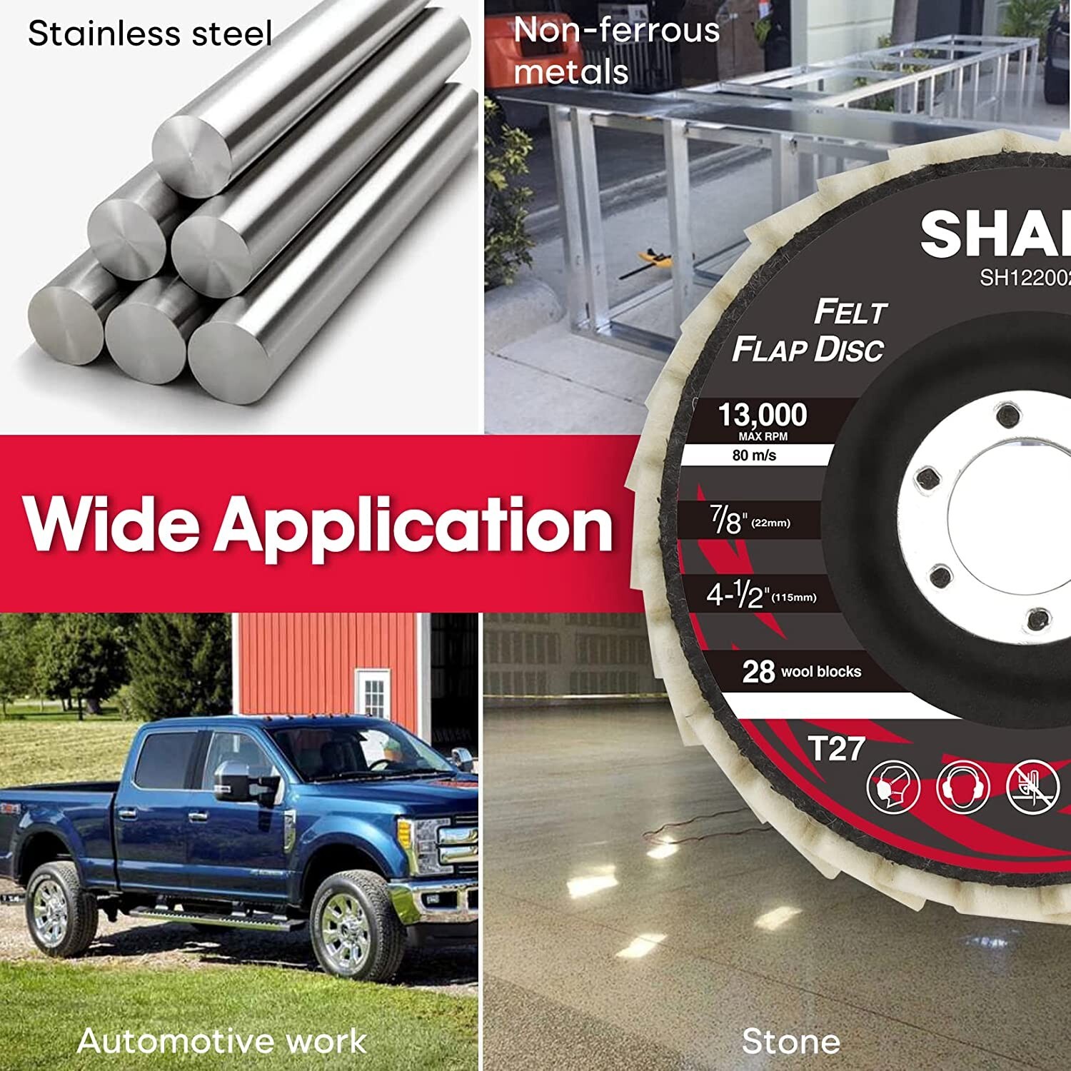 6Pcs Wool Polishing Wheel Buffing Pads Flap Disc For Metal Wood Angle Grinder