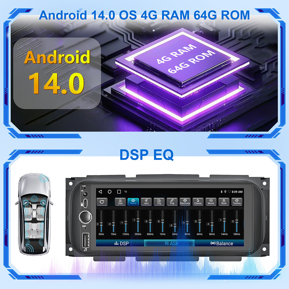 Car Stereo Radio For 2002-2005 Dodge Ram 1500 2500 3500 Android 14 Carplay GPS