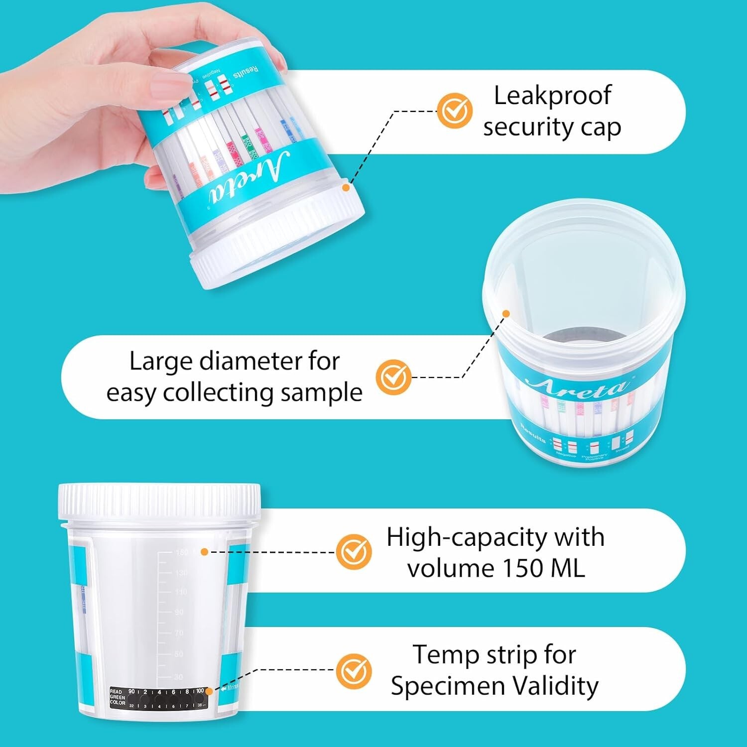 Areta Multidrug Test Cup - 12 Panel Urine Drug Testing Kit #ACDOA2-2124 - 1 Pack