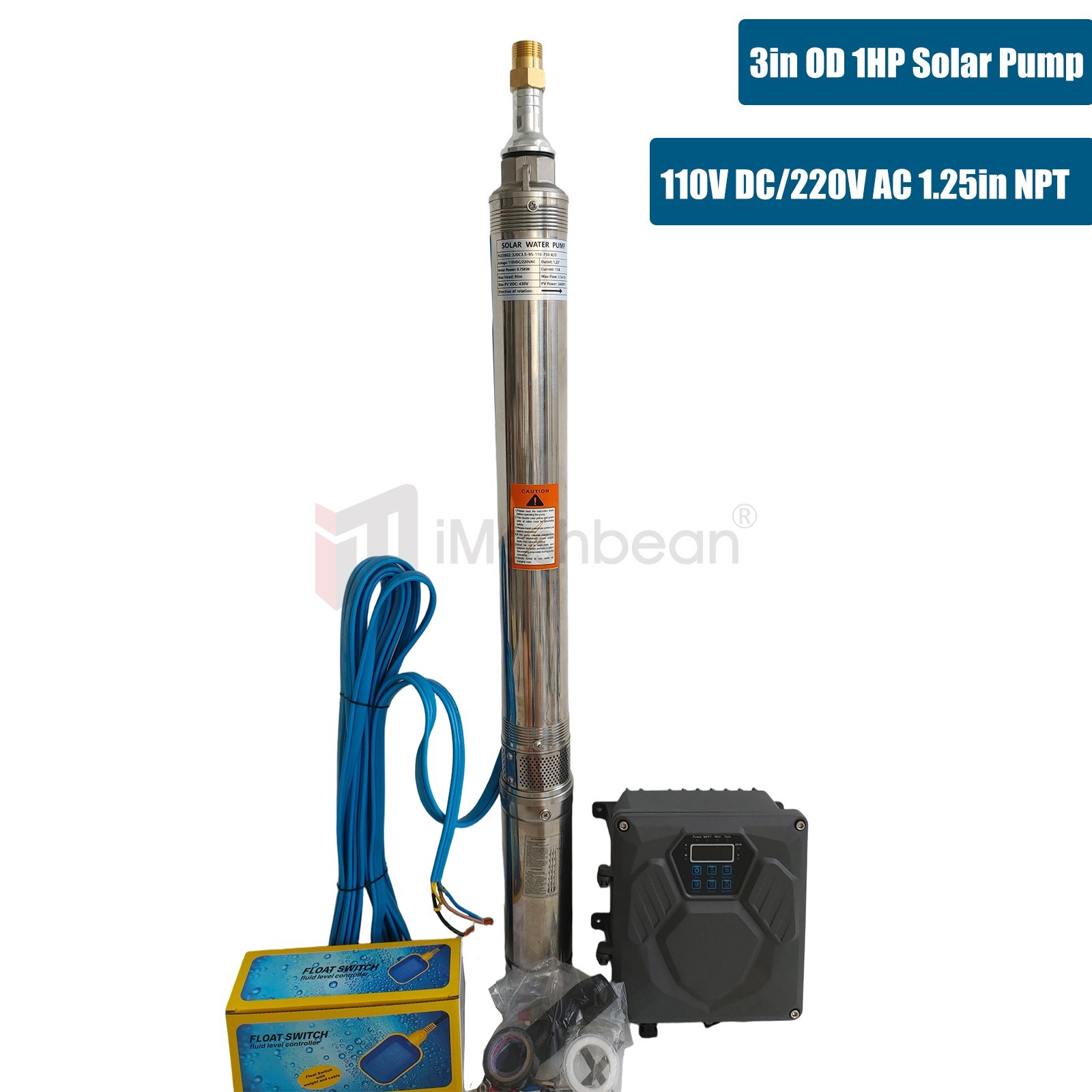 3" AC/DC Solar Powered Bore Well Water Pump 1HP Submersible Hybrid Deep 110/220V